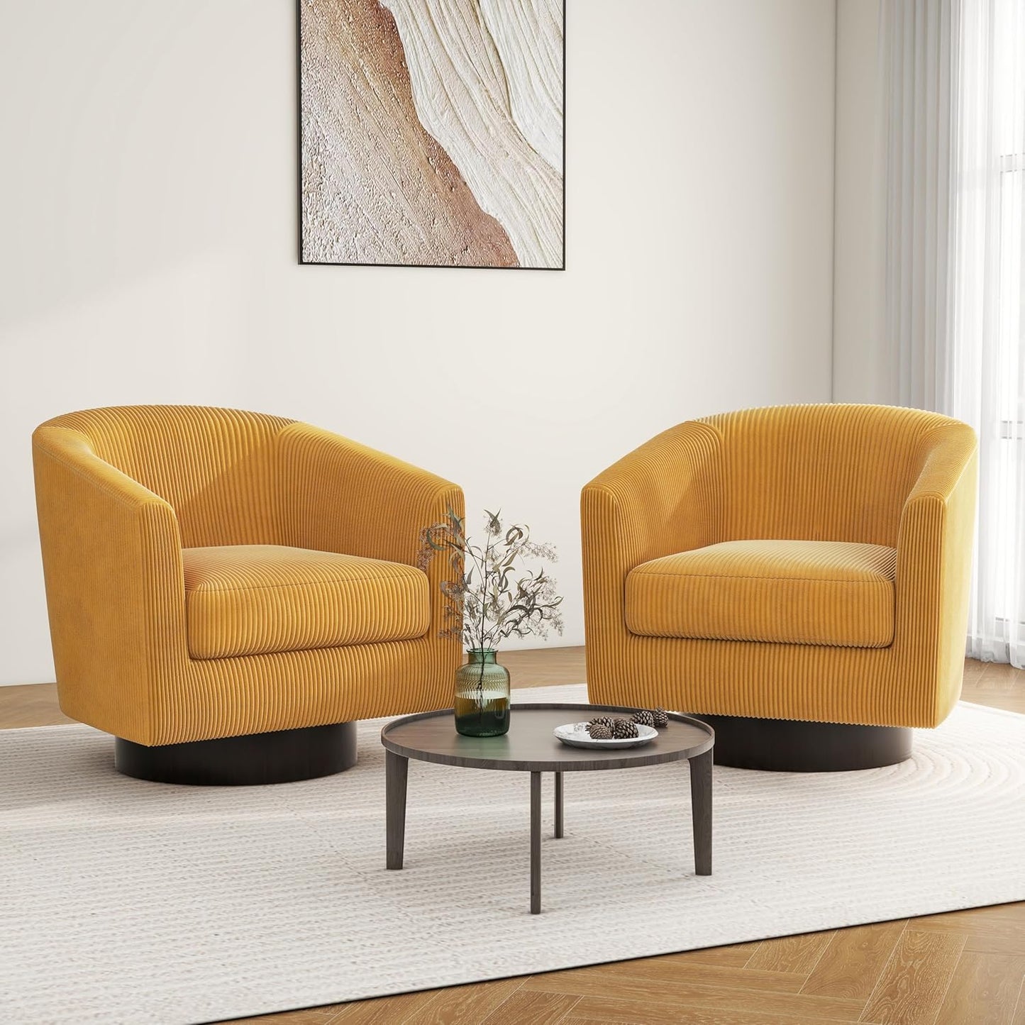 Set of 2 Corduroy Swivel Accent Chairs - Cozy Club Seating
