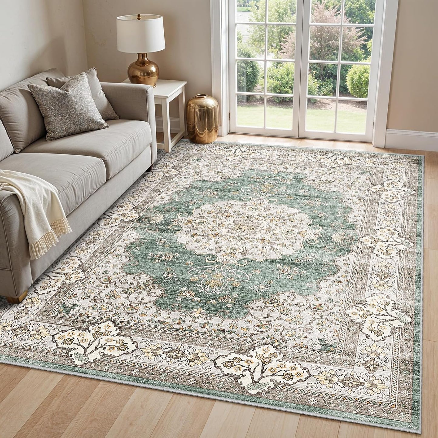 Washable 5x7 Area Rug - Vintage Oriental Carpet for Home Decor