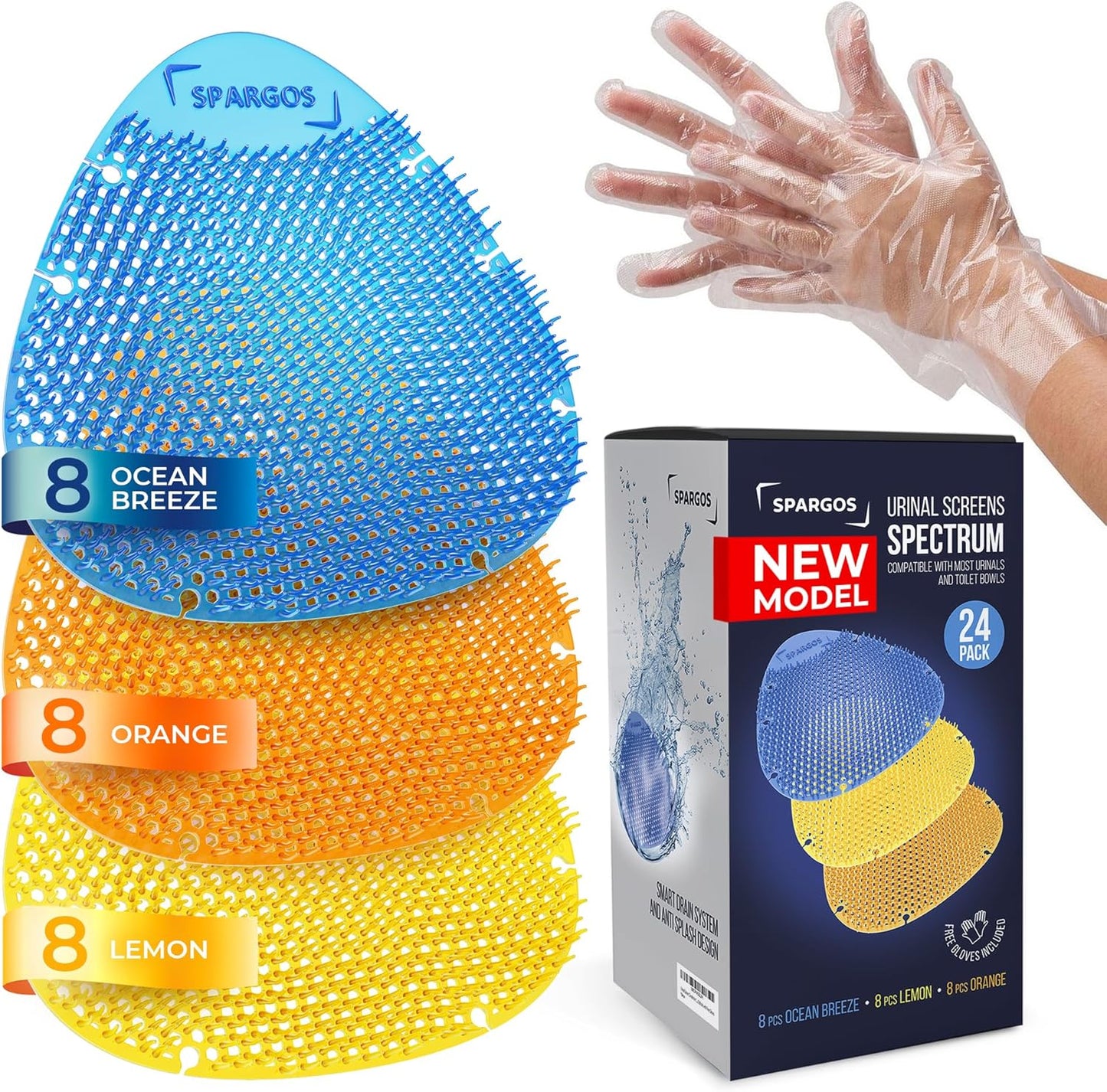 Urinal Screen Deodorizer 24 Pack with Fresh Scents and Gloves