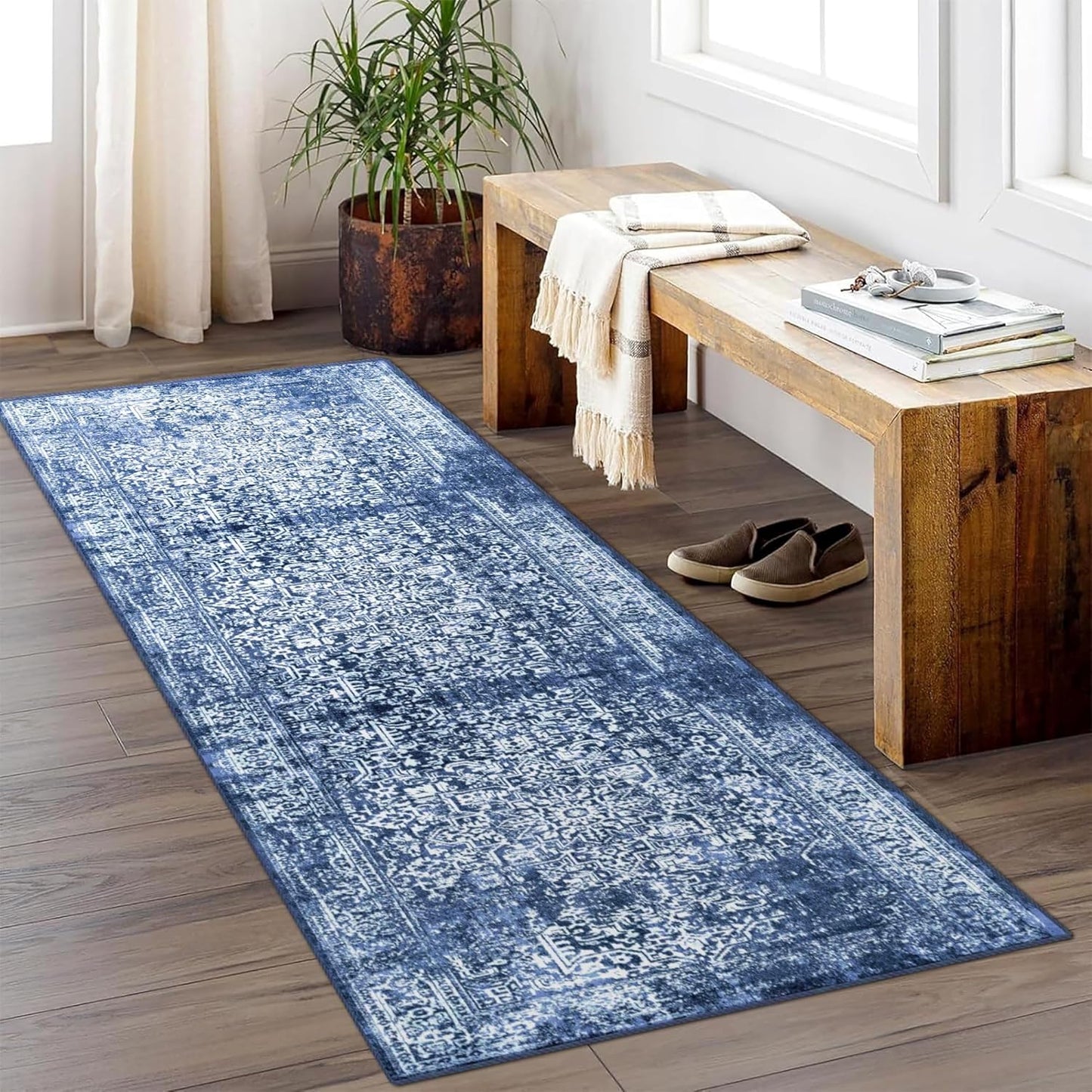 Vivorug Runner Rug 2x10 Machine Washable Non-Slip Vintage Style