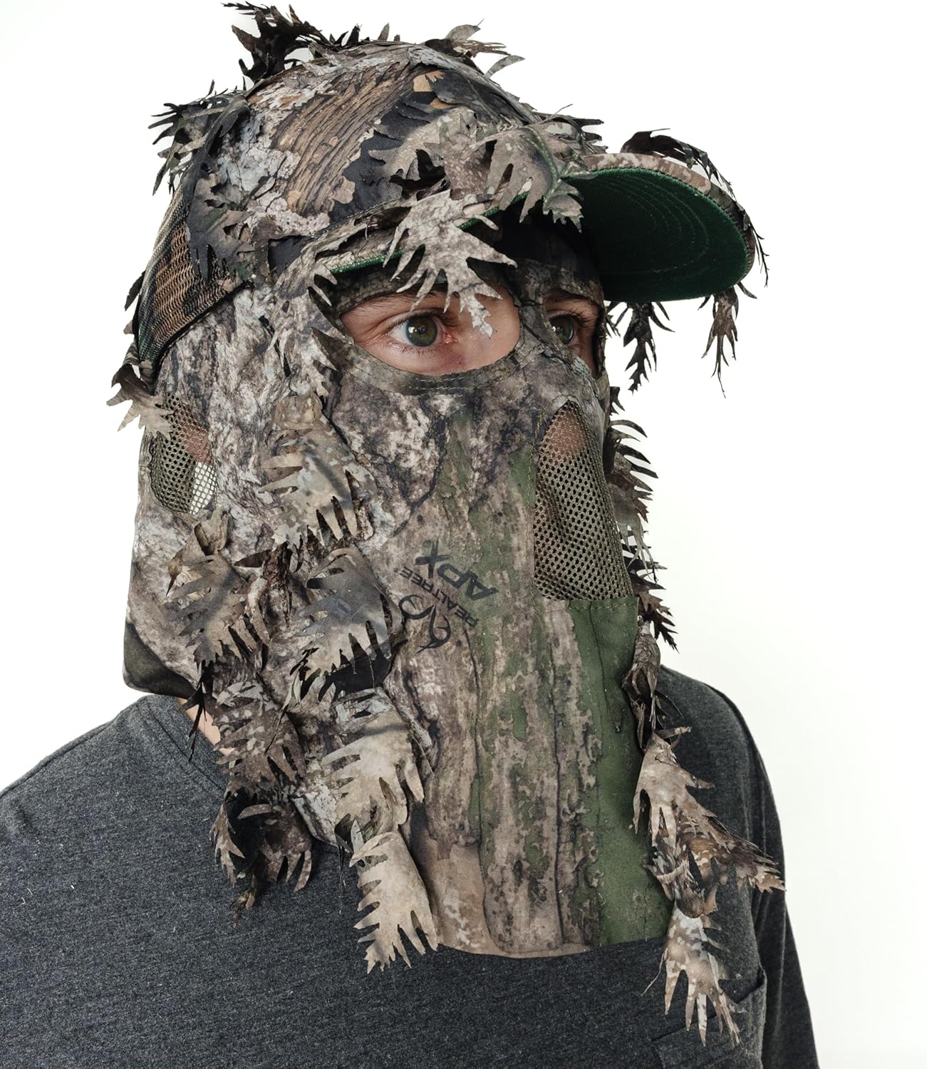 QuikCamo Lightweight 3D Leafy Camo Face Mask & Hat for Hunting
