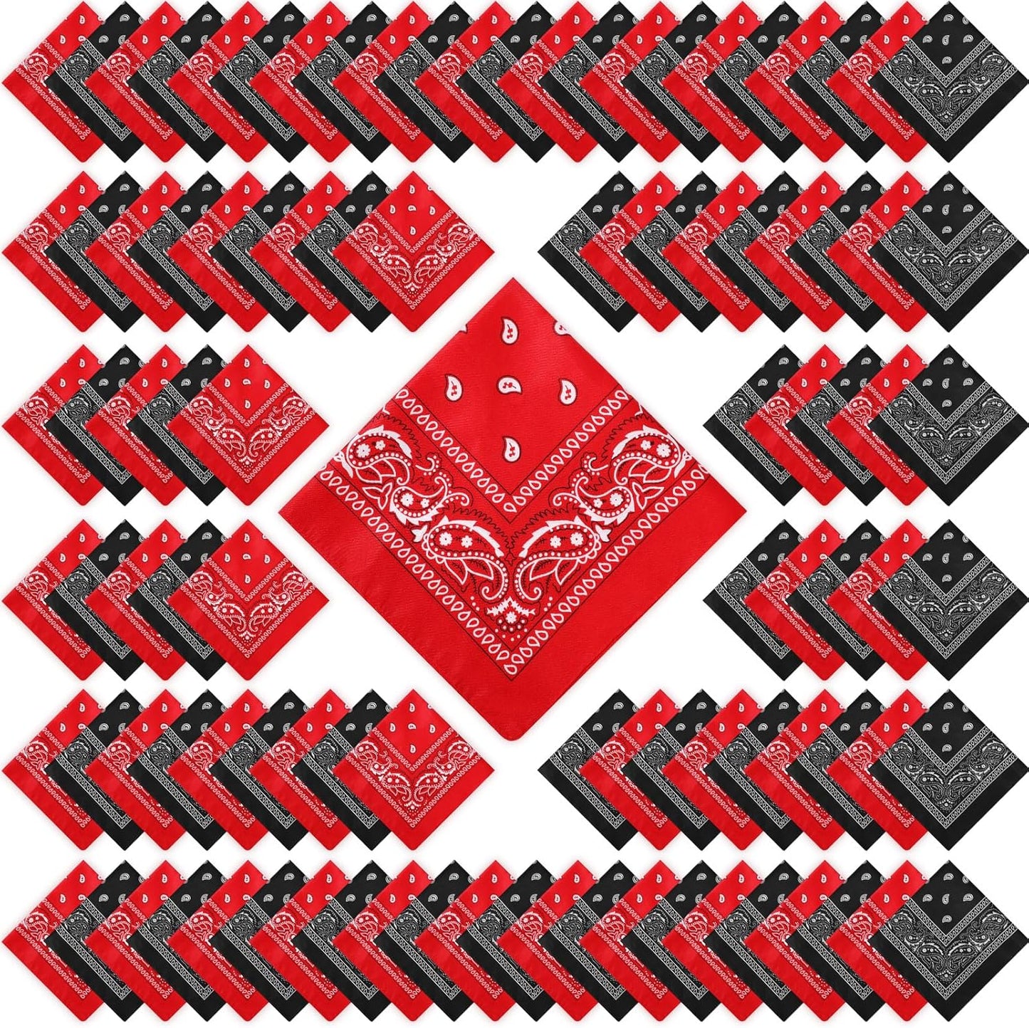 100 Pack Unisex Paisley Bandanas for Cowboy Style Parties