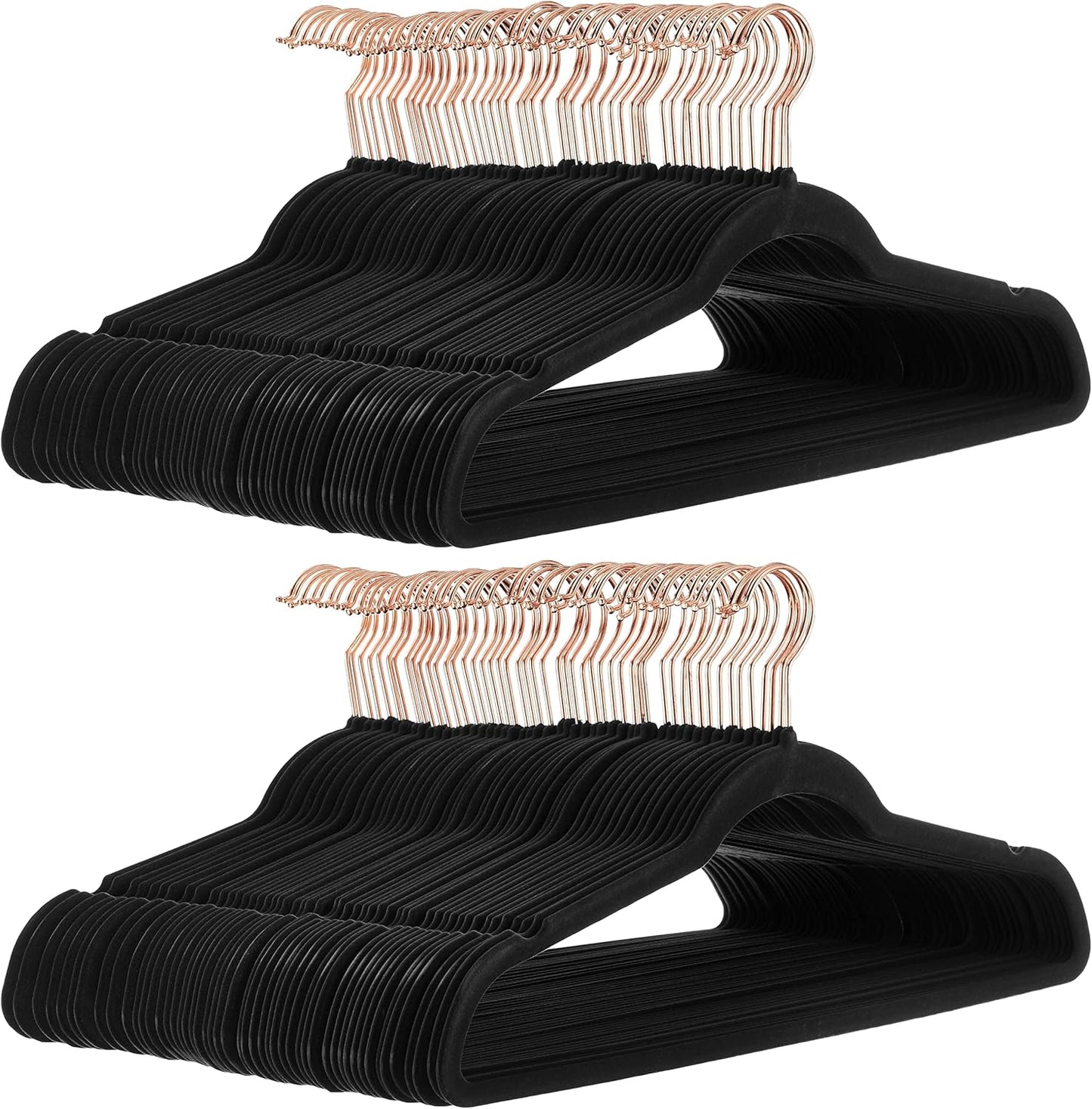 Slim Velvet Non-Slip Suit Clothes Hangers in Black/Rose Gold