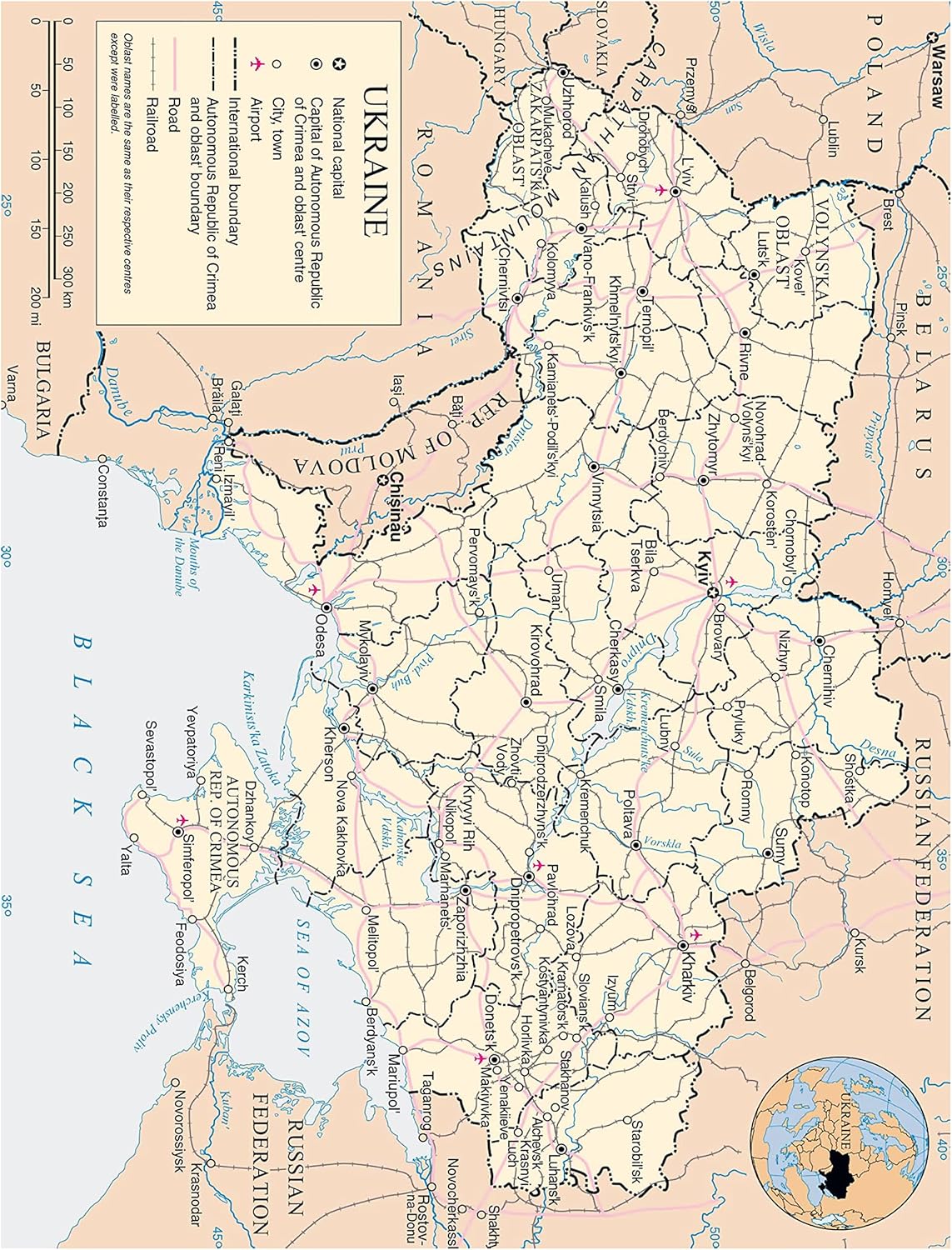 Large Ukraine Map Poster: Detailed Roads & Cities