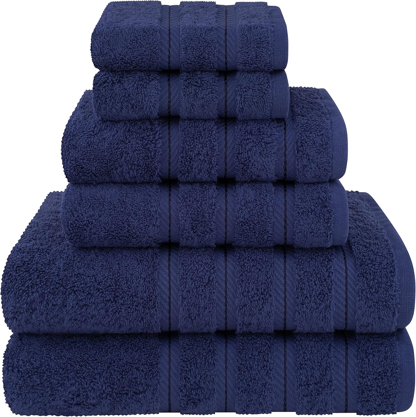Luxury 6 Piece Towel Set - Soft Cotton Turkish Towels in Navy