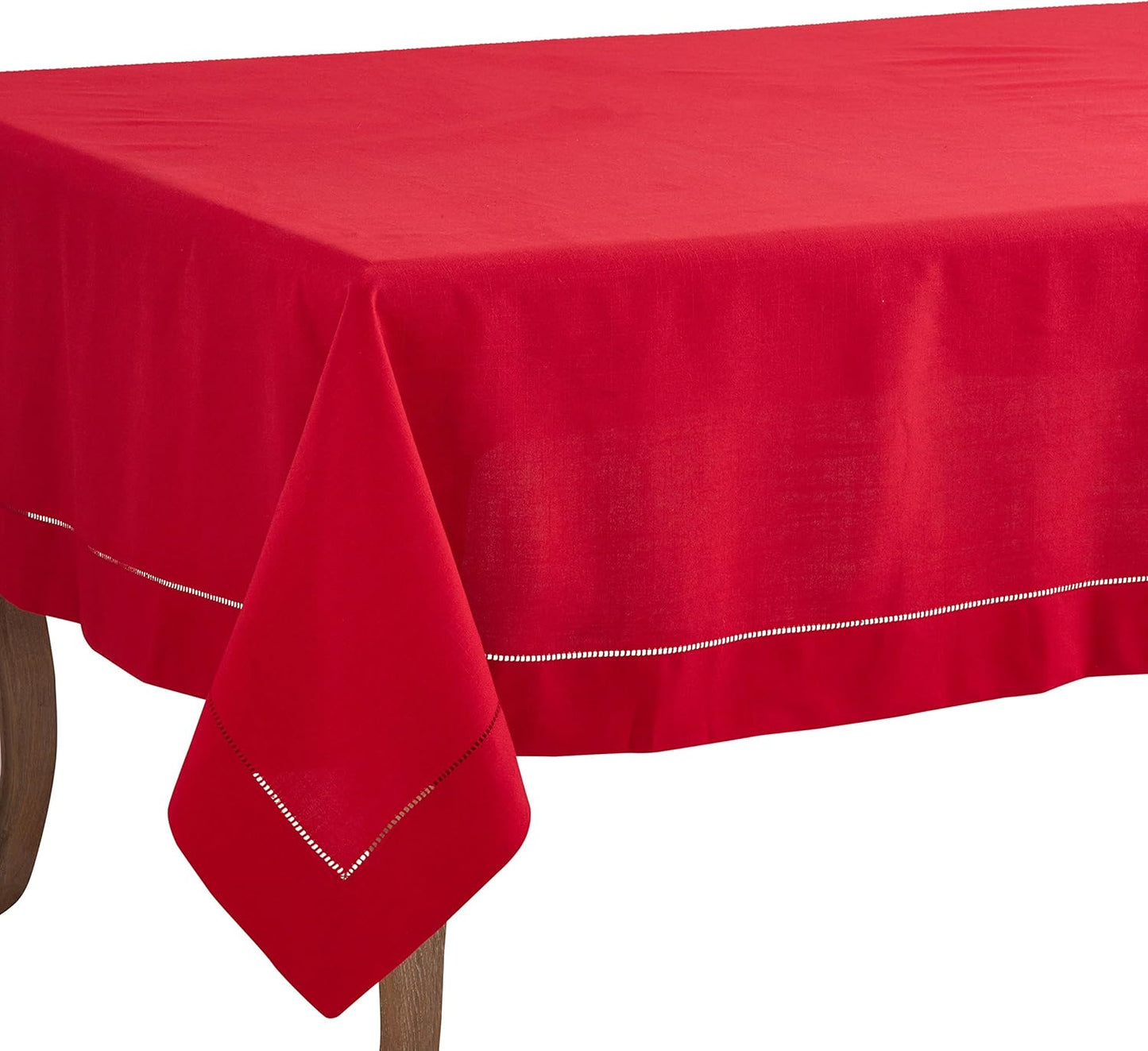 Hemstitched Border Tablecloth in Red for Elegant Dining