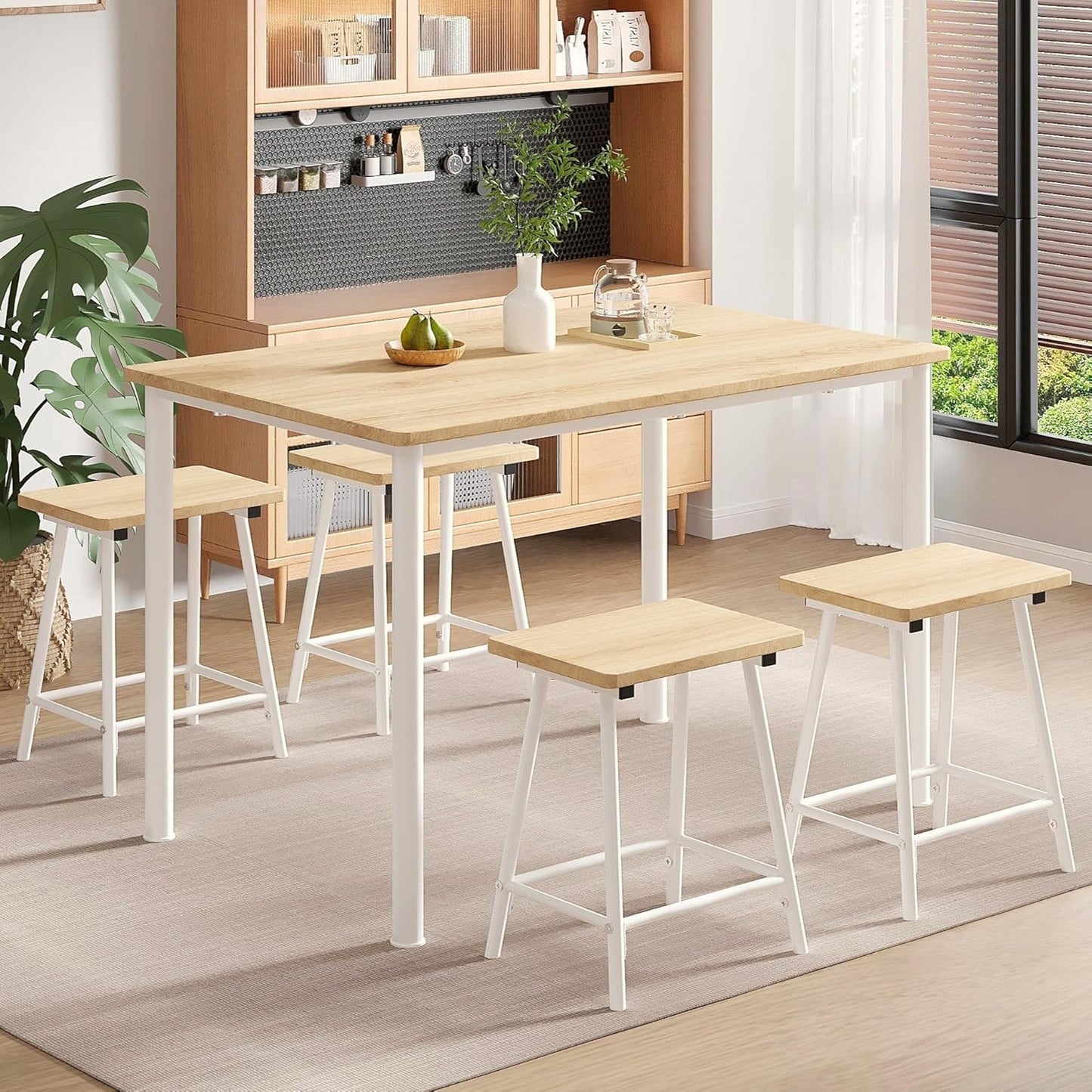 Modern Dining Table Set for 4 with Stools for Small Spaces