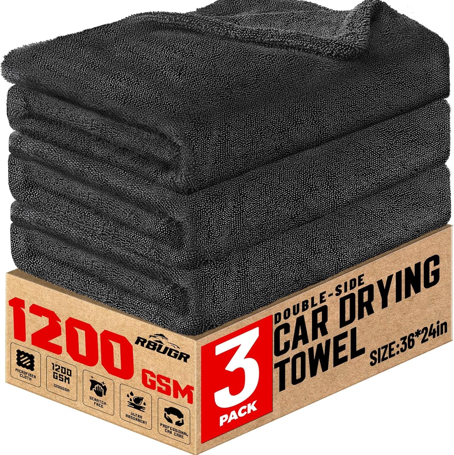 Microfiber Towels for Cars - Ultra Absorbent 3 Pack for Detailing