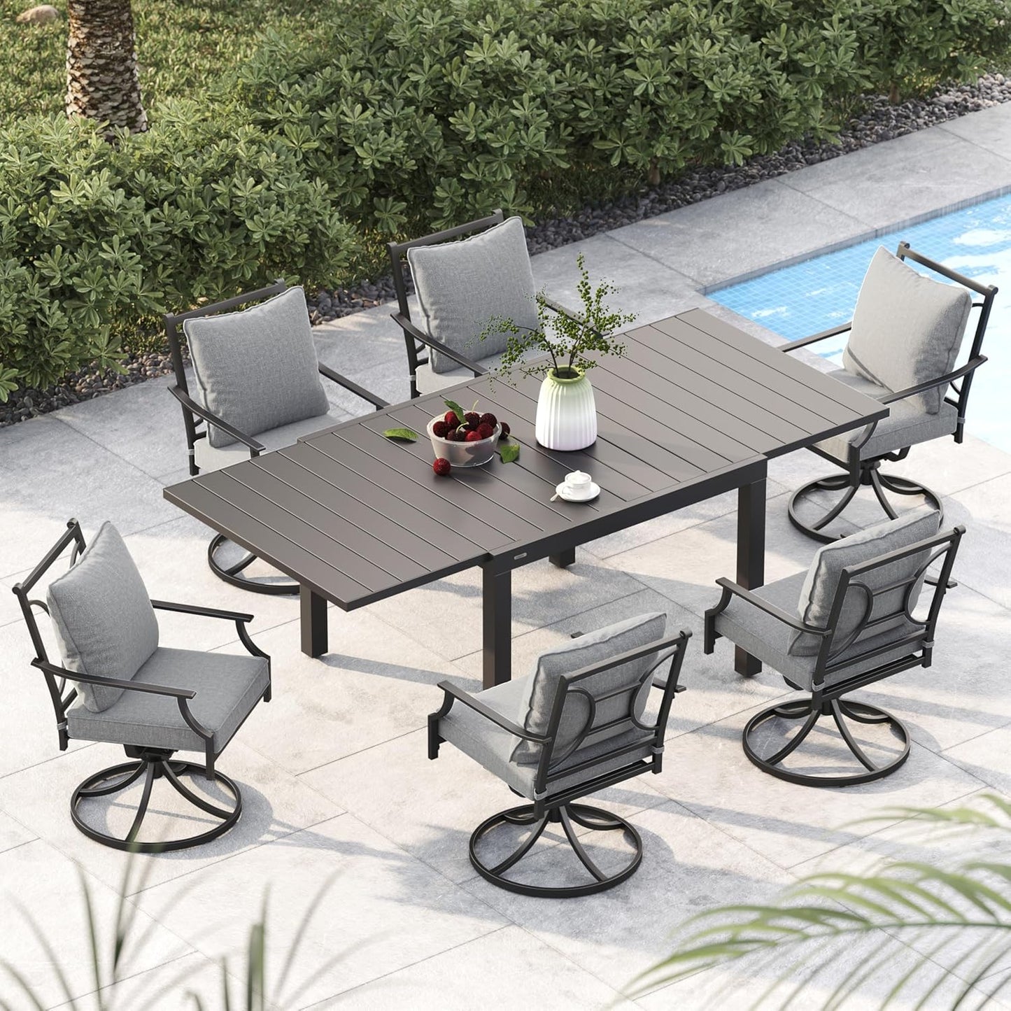 7-Piece Patio Dining Set with Swivel Chairs for Outdoor Comfort