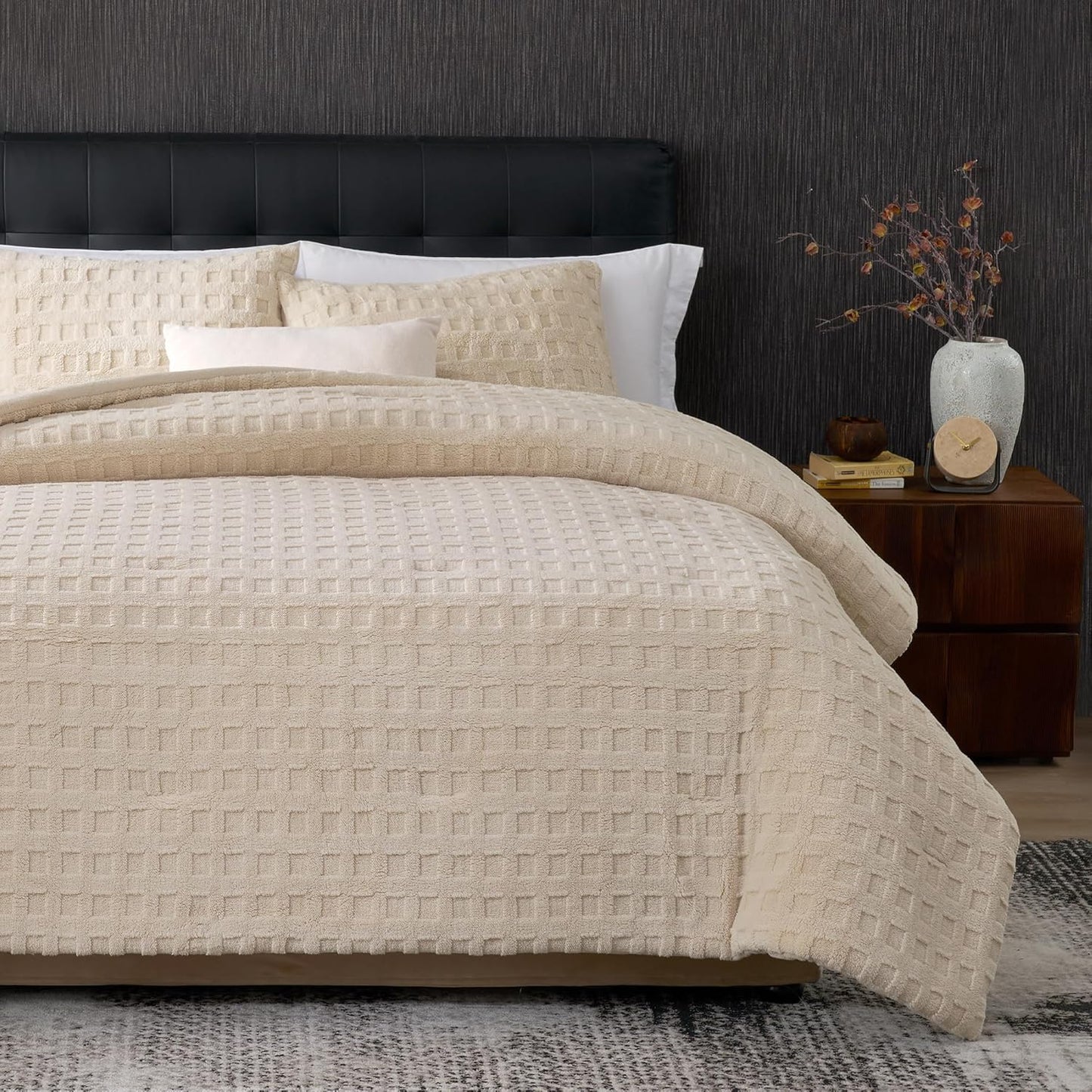 Waffle Comforter Queen Set by Amelie Home - Fluffy Fleece Bedding