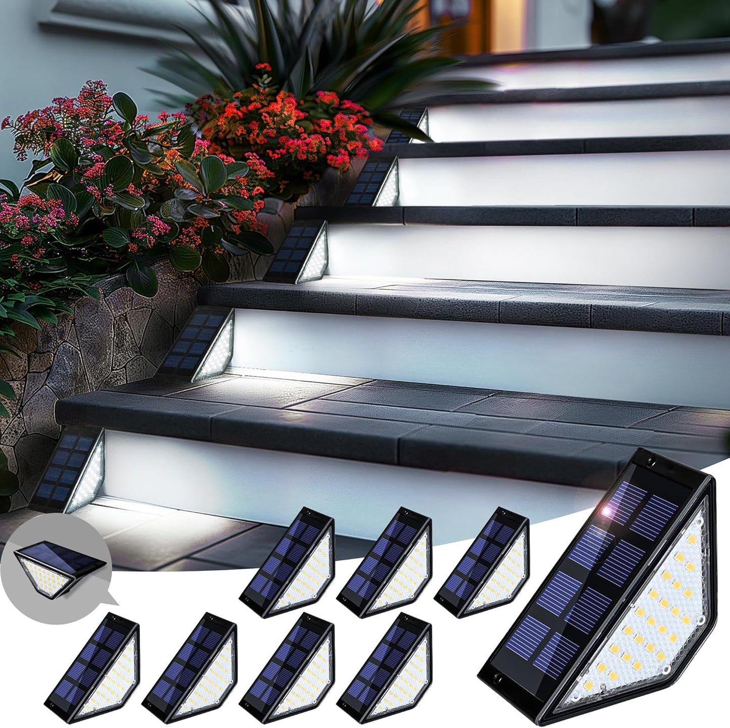 Solar Step Lights for Outside - Bright Waterproof LED Deck Lights
