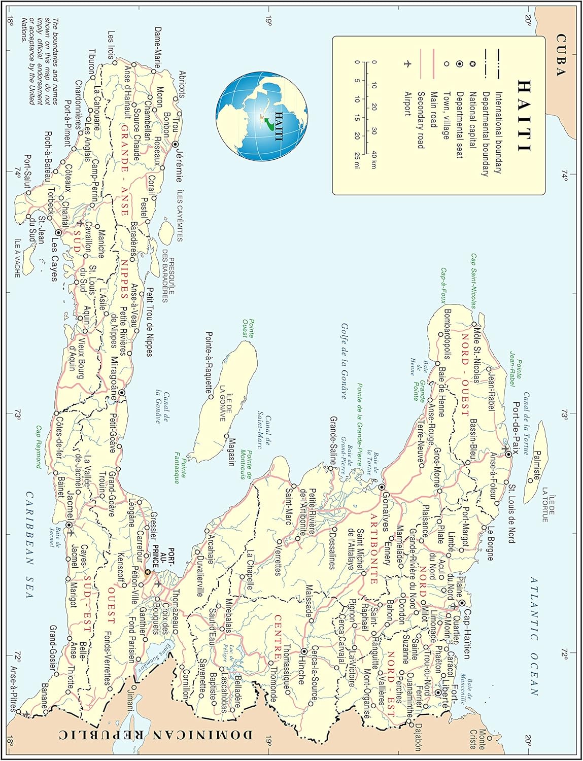 Haiti Detailed Map Poster 24x31: Roads, Cities, Airports