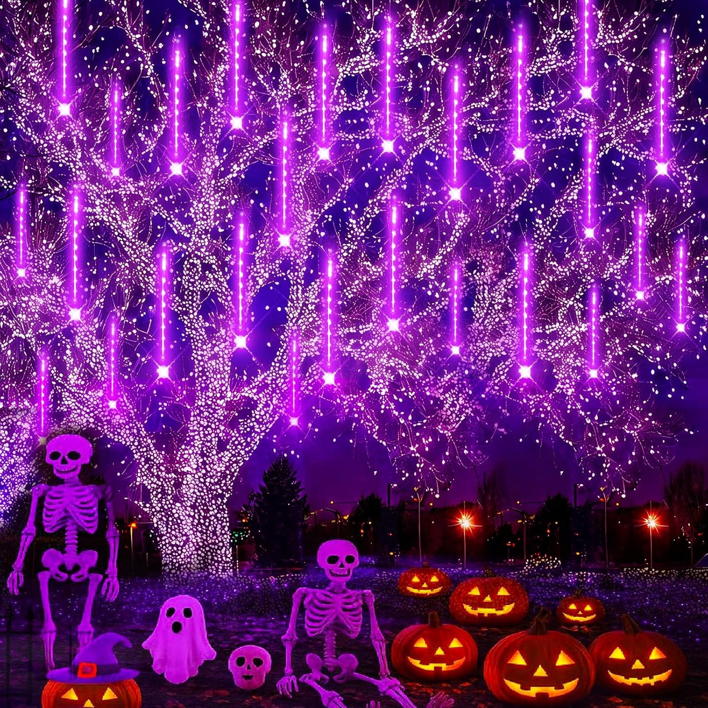 Halloween Decoration Outdoors - 32 Tubes Meteor Shower Lights