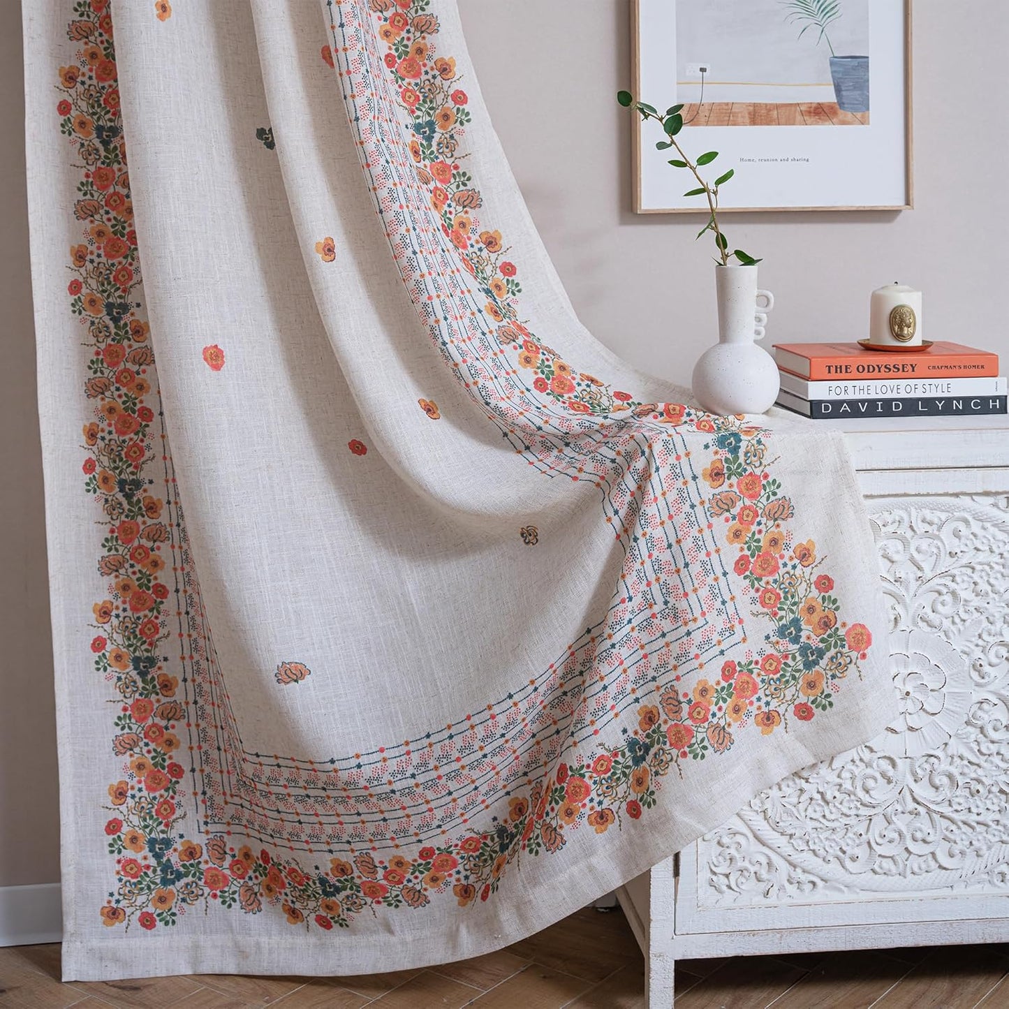MYSKY HOME Boho Curtains for Living Room - Floral Drapes 72 in