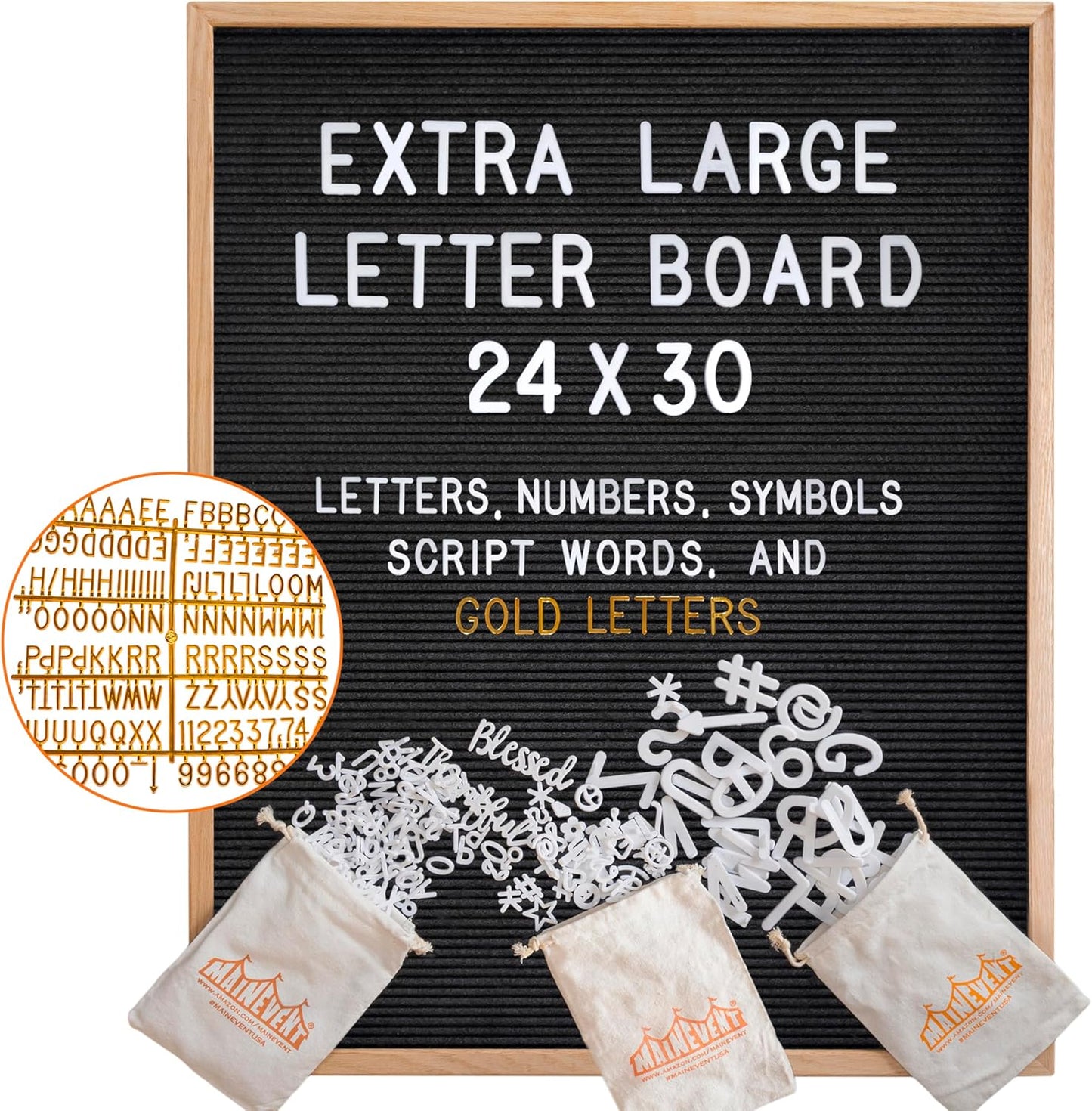 Black Felt Letter Board with Oak Frame 24x30 Inch for Versatile Use