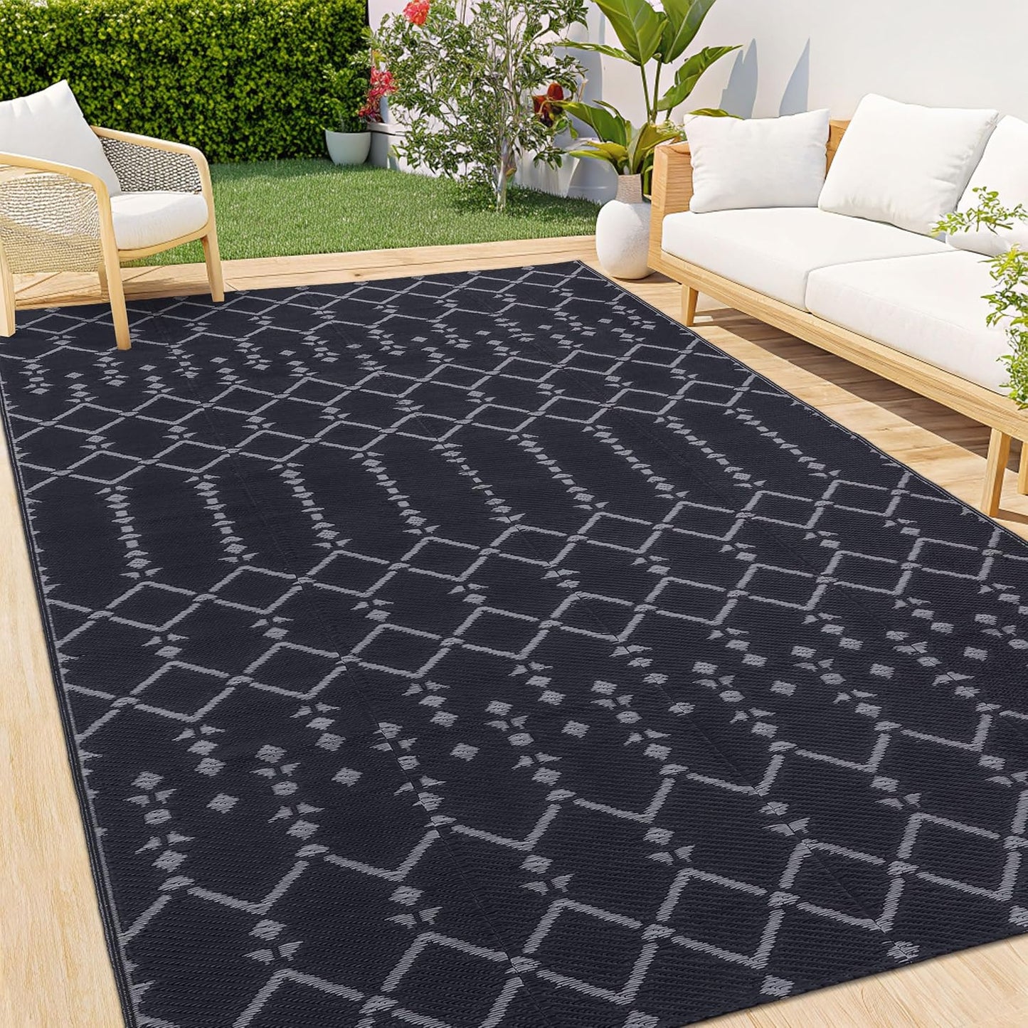 Smiry Outdoor Rug 6x9 ft Waterproof Reversible Plastic Straw