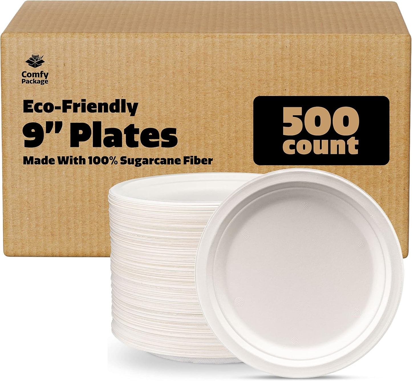 Comfy Package 9 Inch Heavy-Duty White Paper Plates for Events