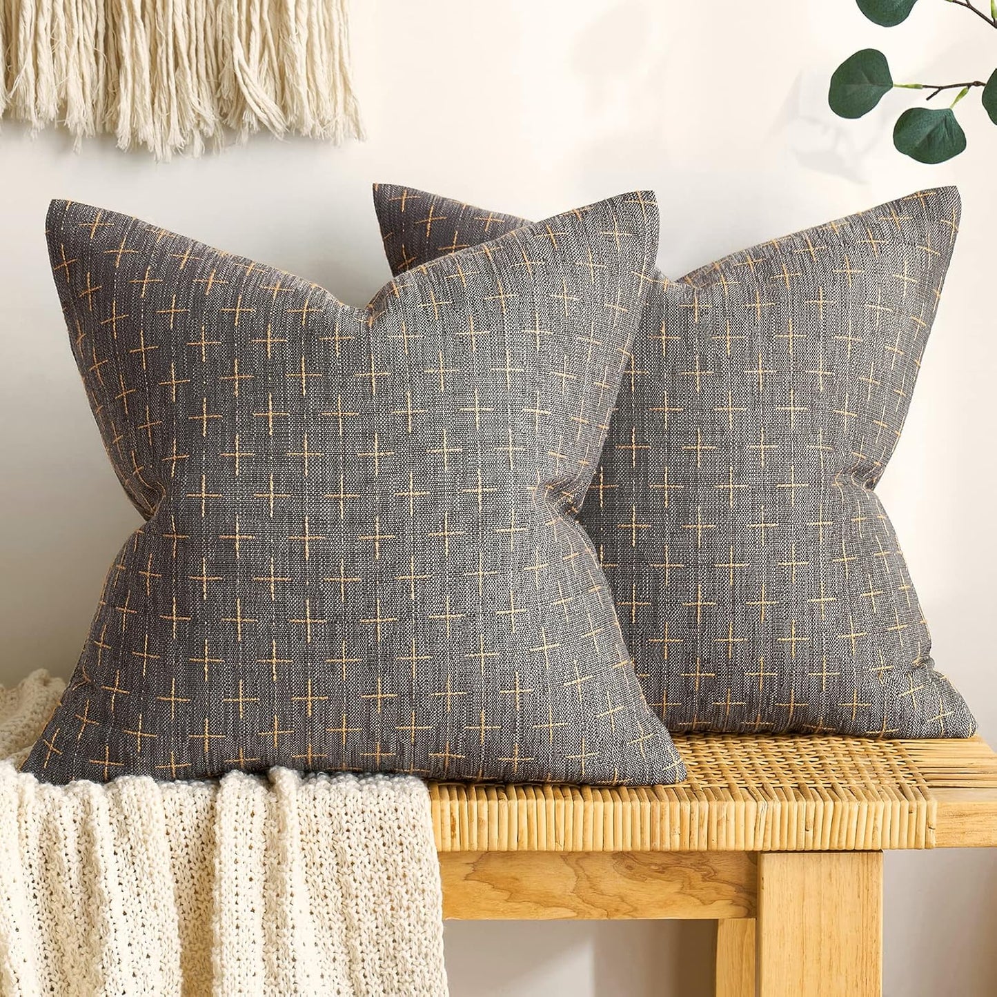 MIULEE Decorative Burlap Linen Euro Sham Pillow Covers 24x24 in