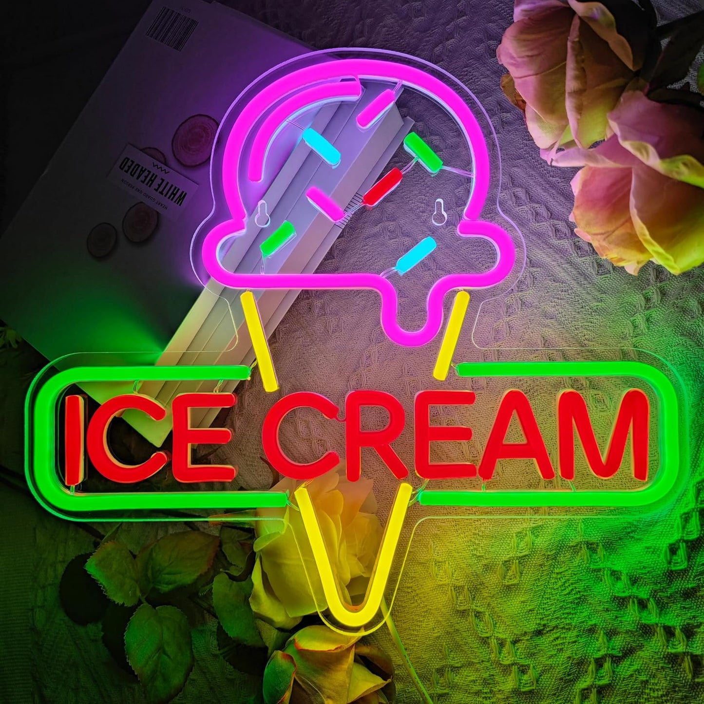Ice Cream Neon Sign Light Up Acrylic LED Lamp for Decor