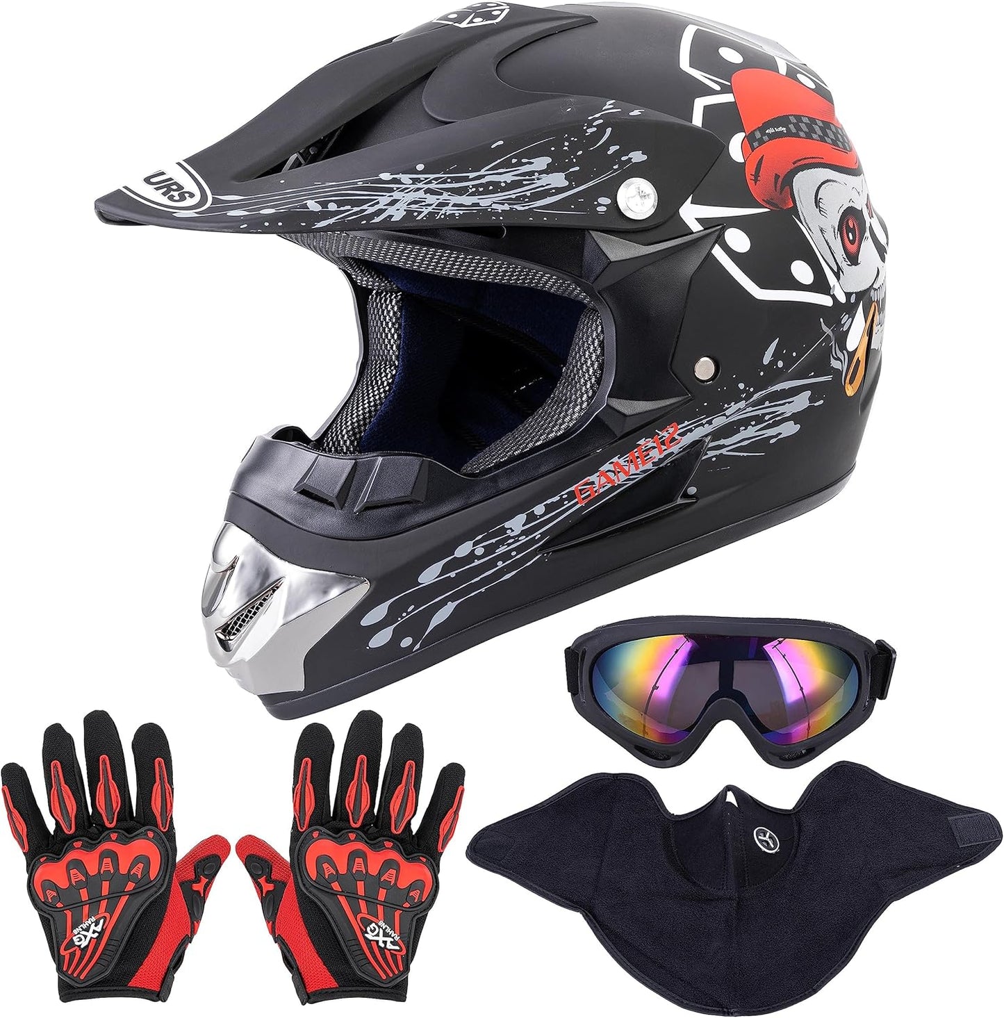 Adult Motocross Dirt Bike Helmet with Goggles, Gloves & Mask