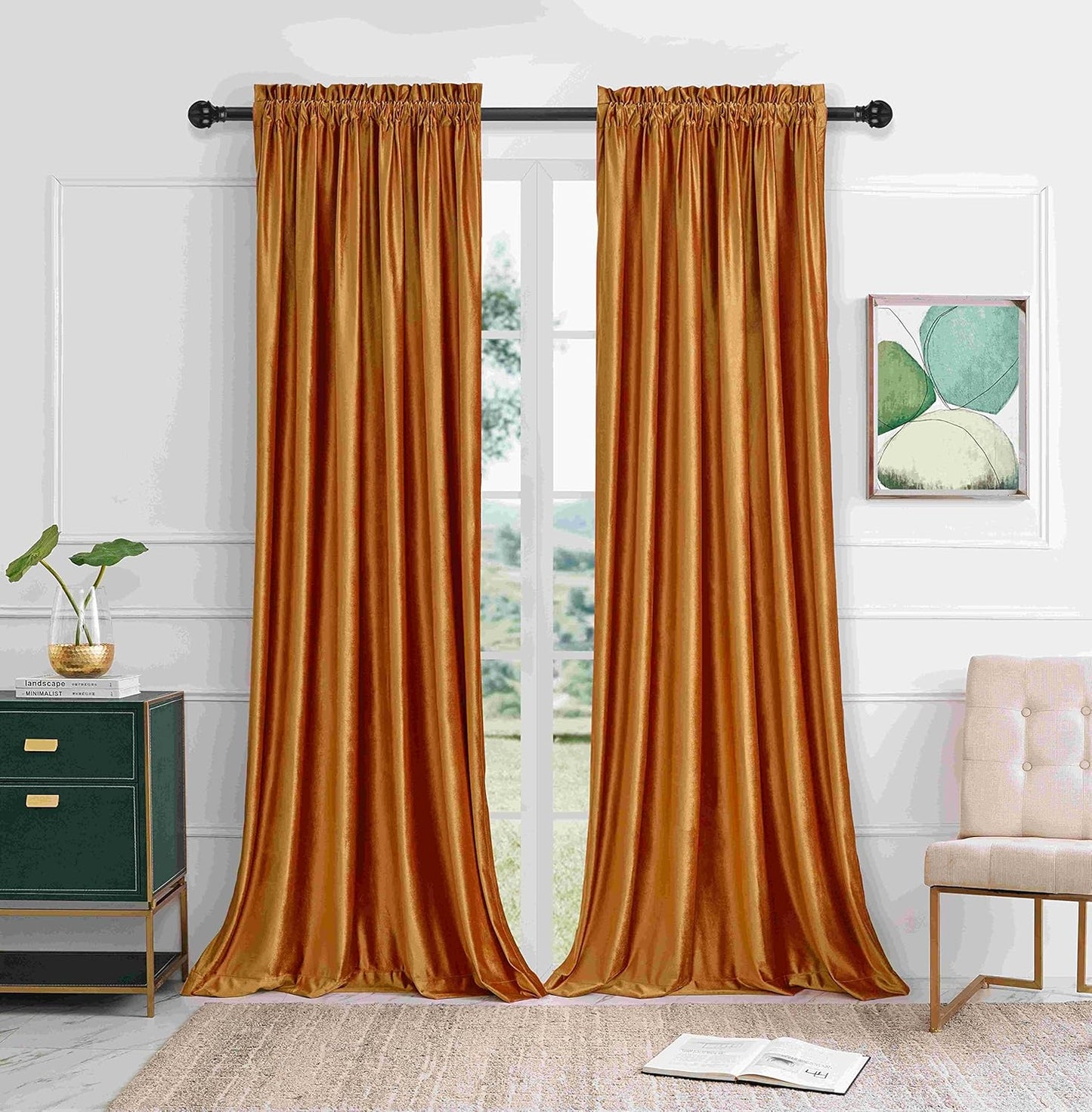 PRIMROSE Blackout Curtains 84 inch Velvet Rod Pocket Drapes