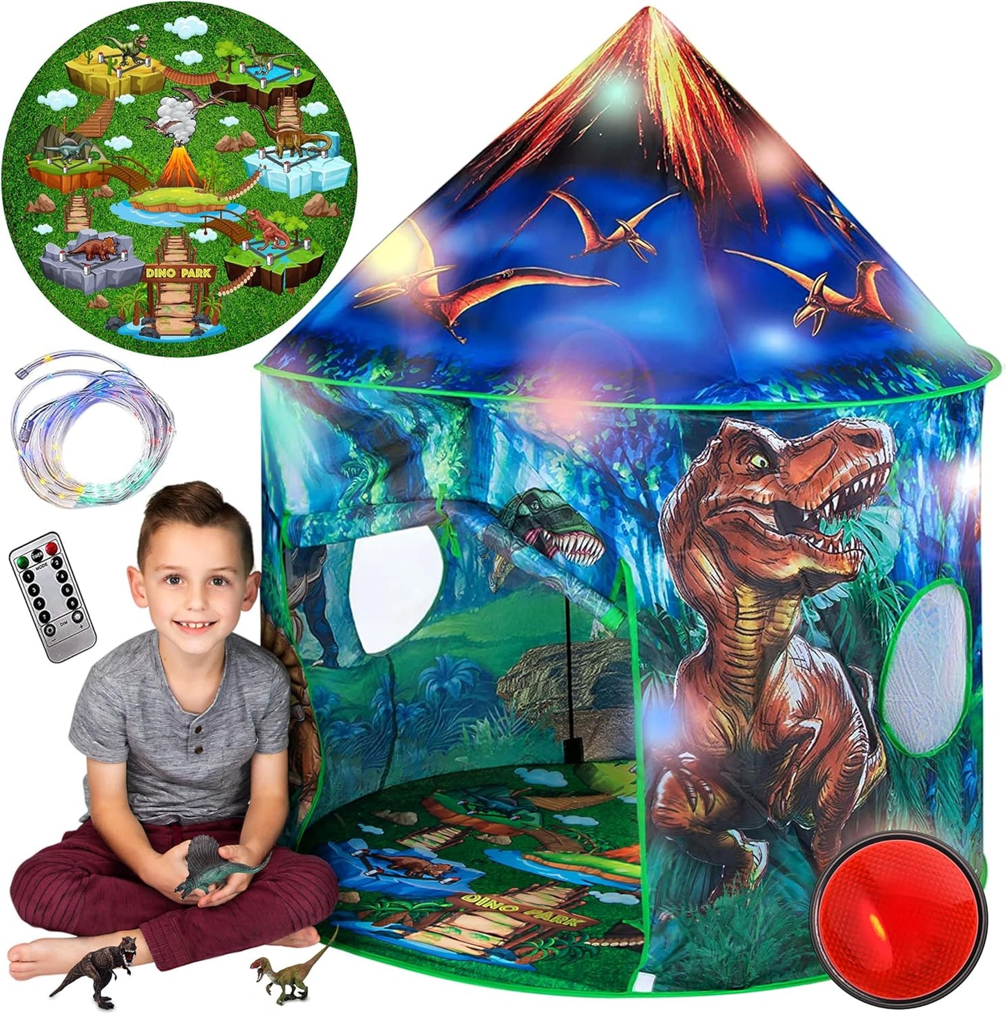 Dino Fun Pup Tent by Toy to Enjoy - Remote Lights & Sound, 3 Toys