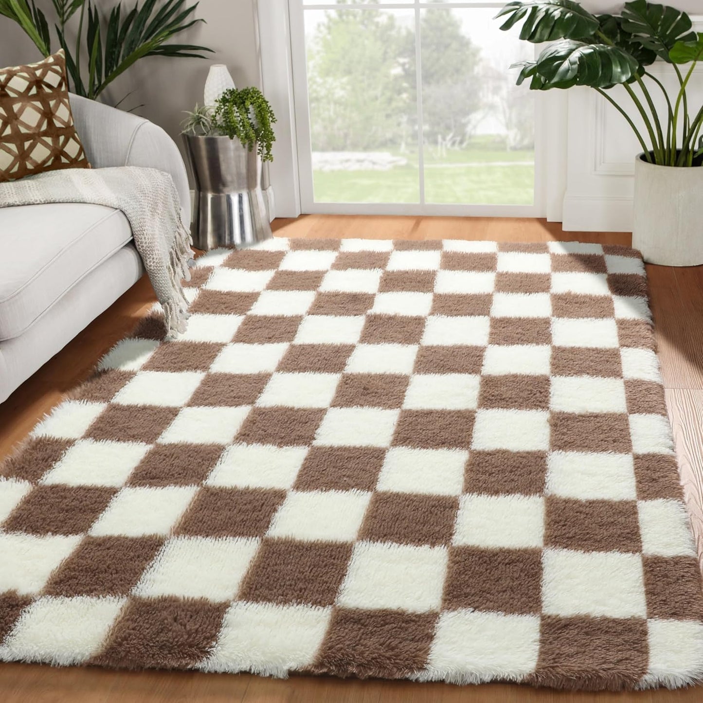 KICMOR 4x6 Brown and Cream Area Rug for Cozy Home Decor