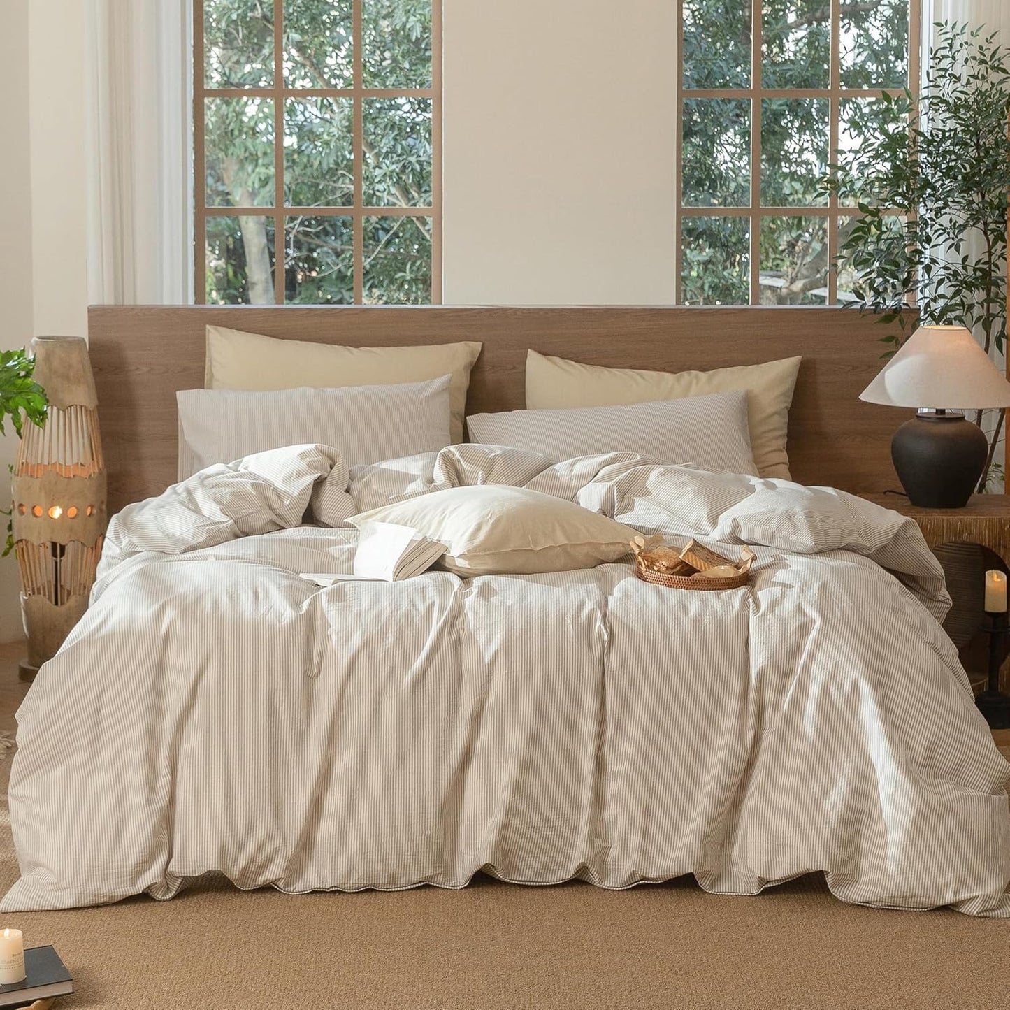 MooMee Striped Duvet Cover Set for Cal King - Soft Cotton Comfort