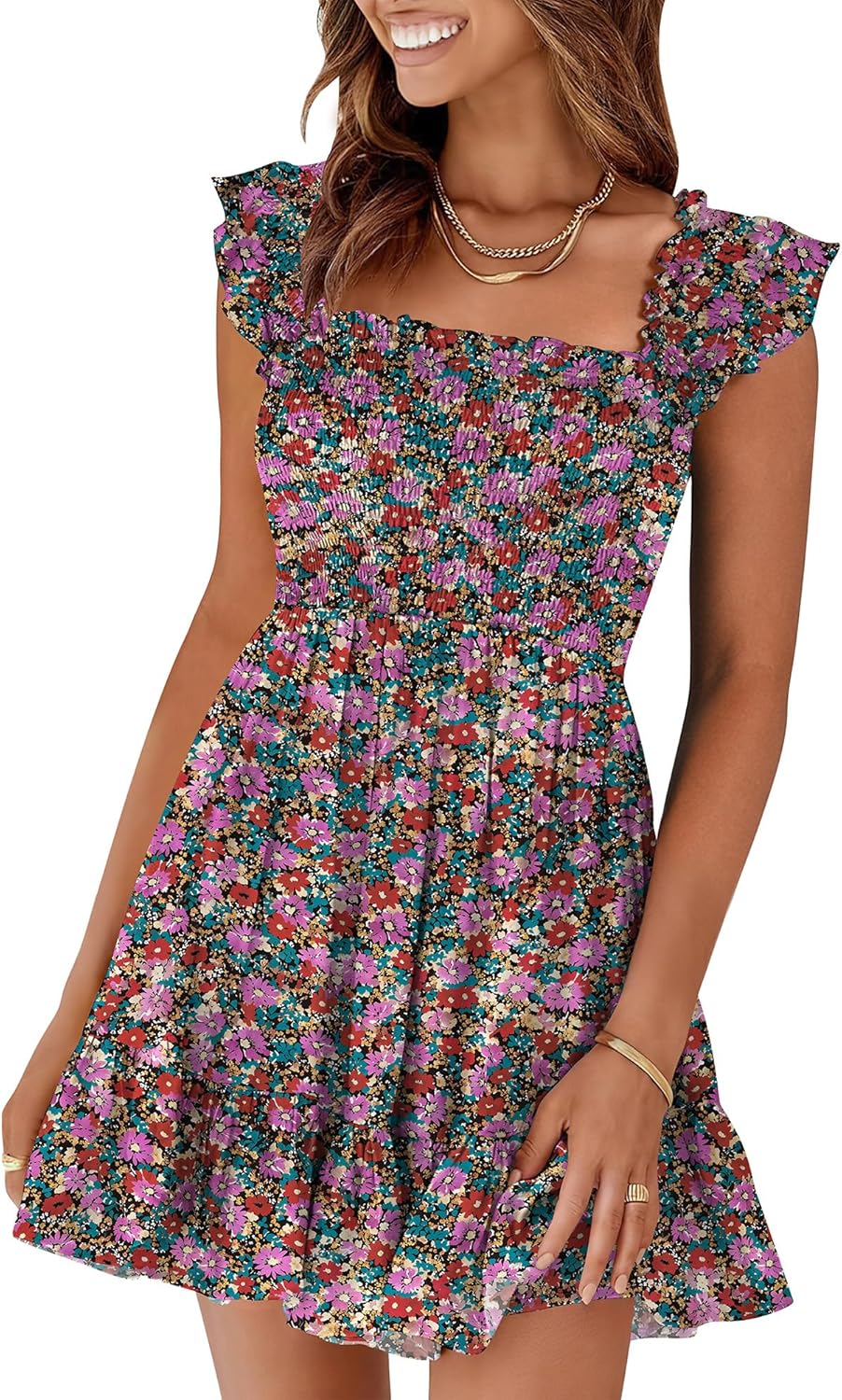 Prinbara Womens Summer Casual Square Neck Sundress for Beach
