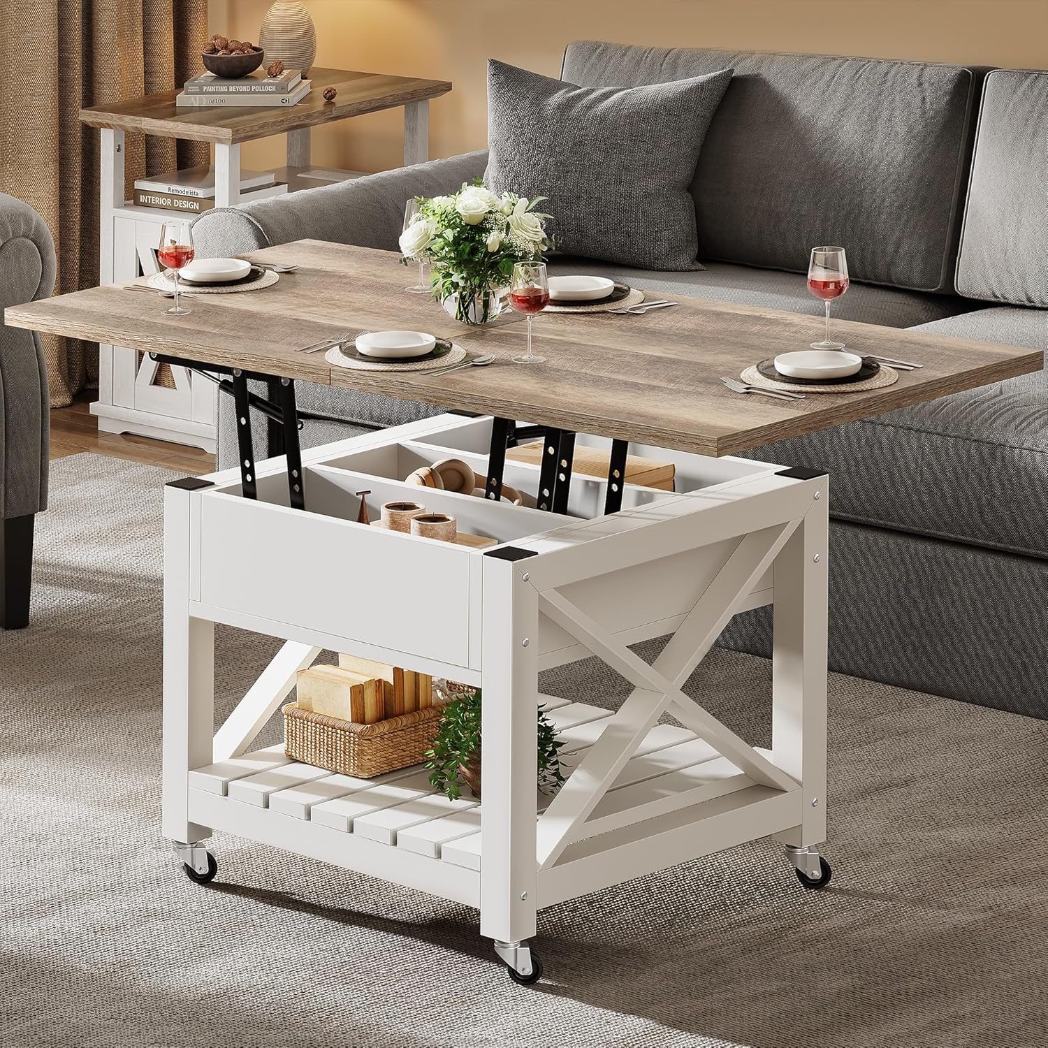 YITAHOME Farmhouse Lift-Top Coffee Table: Stylish Storage & Functional ...