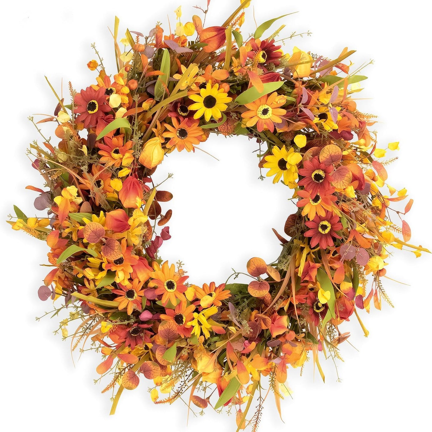 28 Inch Large Fall Wreaths for Front Door with Sunflowers