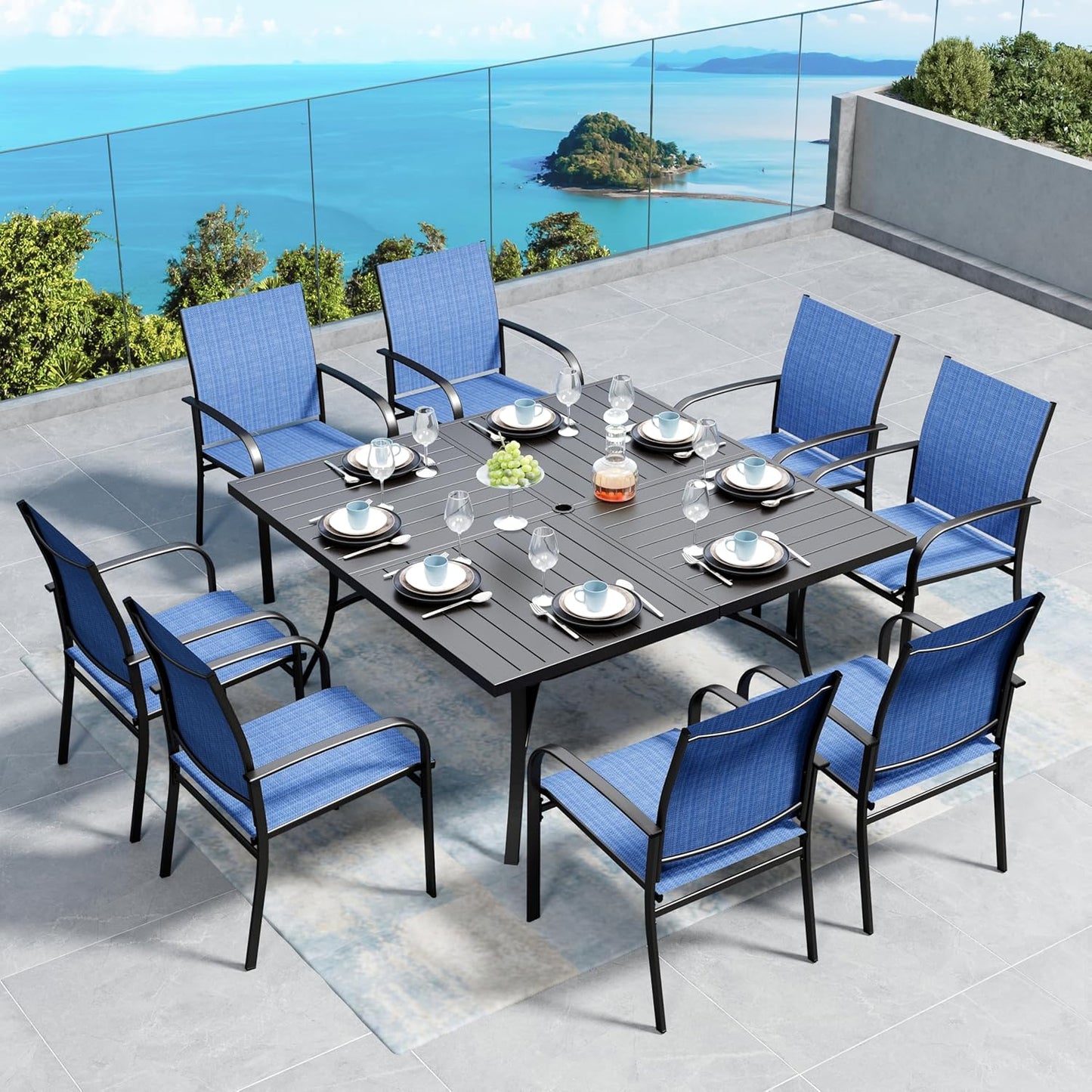Patio Dining Set for 8 with 60in Square Table and Chairs