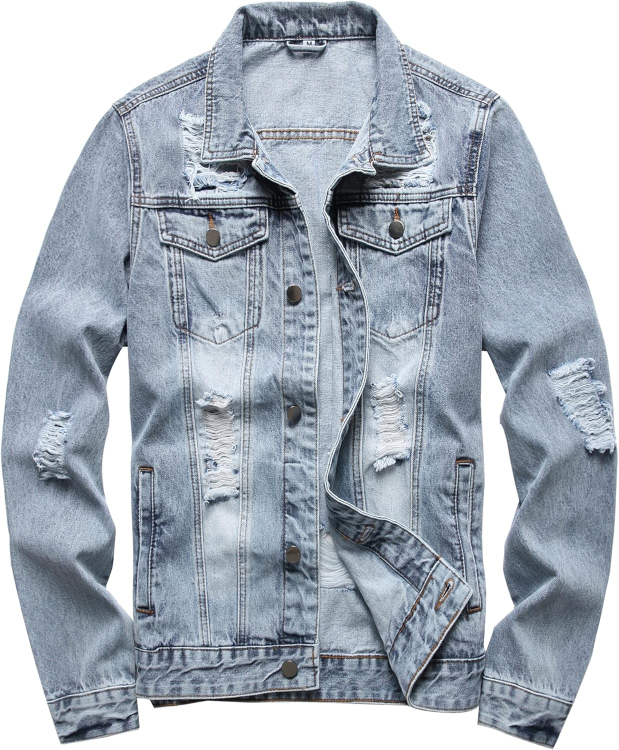 RANMCC Slim Fit Ripped Denim Jacket for Men - Stylish Comfort