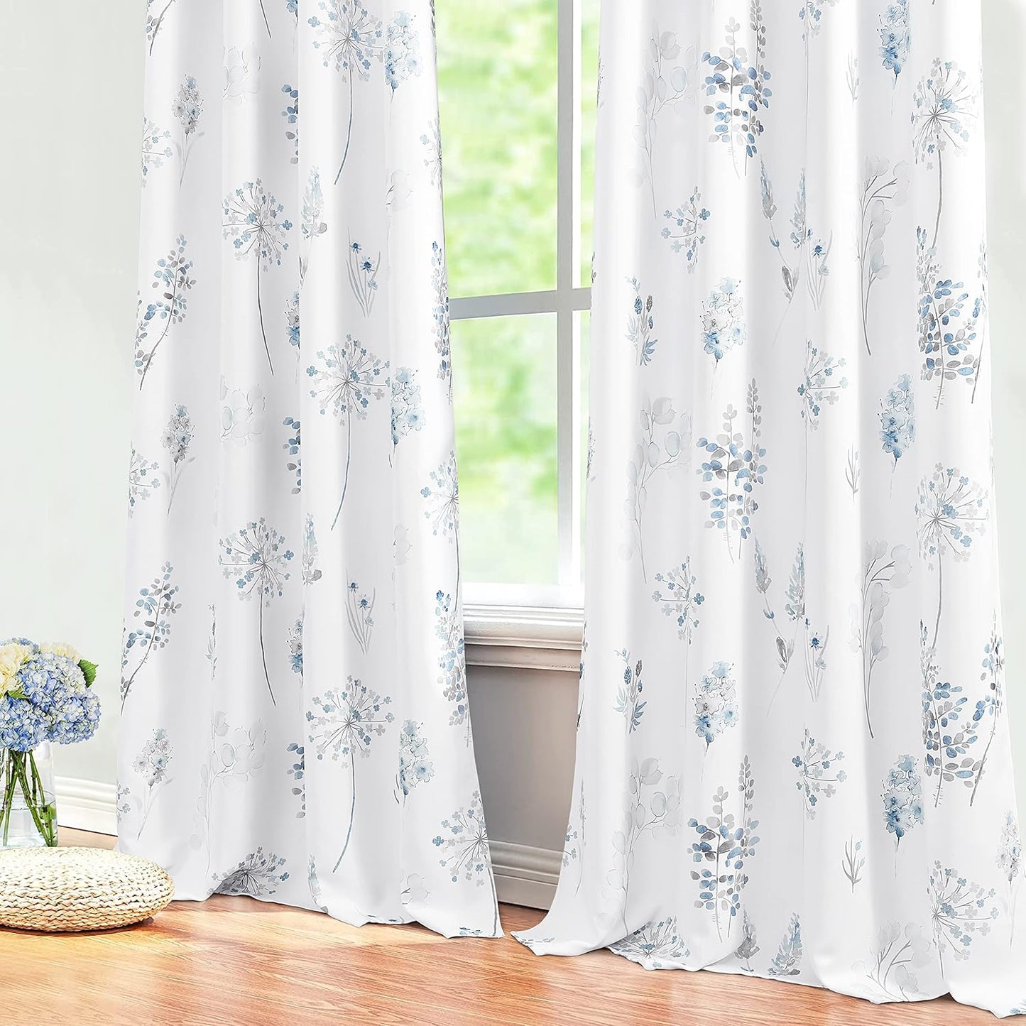 Blue and White Curtains 84 Inches Long for Living Room Decor