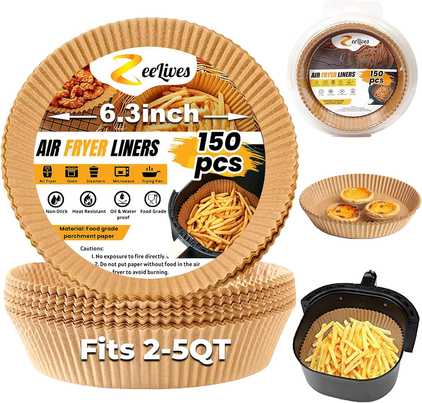 150 Pcs Water & Oil Proof Airfryer Liners - Fits 2-5 Qt, ZeeLives