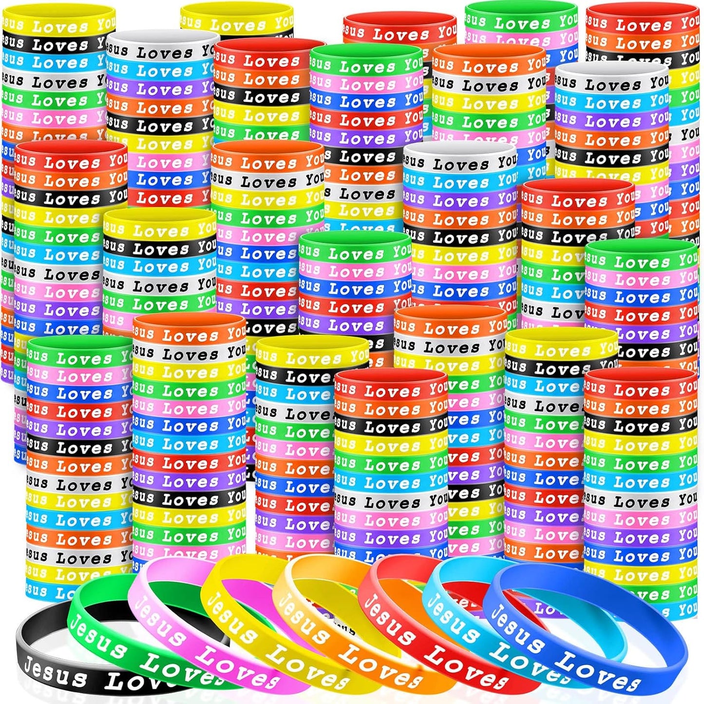 Jesus Loves You Silicone Bracelets for Kids and Adults - 200 Pack
