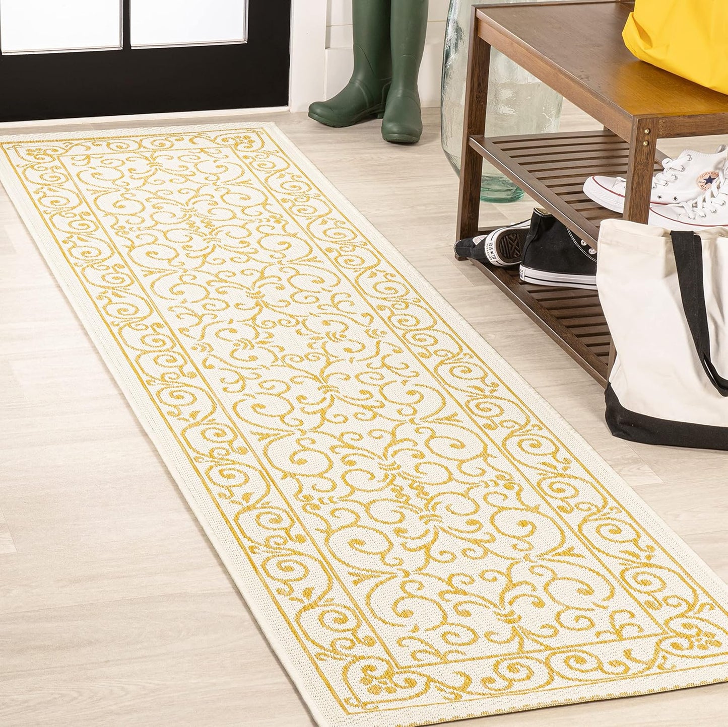 Vintage Filigree Indoor Outdoor Runner Rug 2X8 for High Traffic