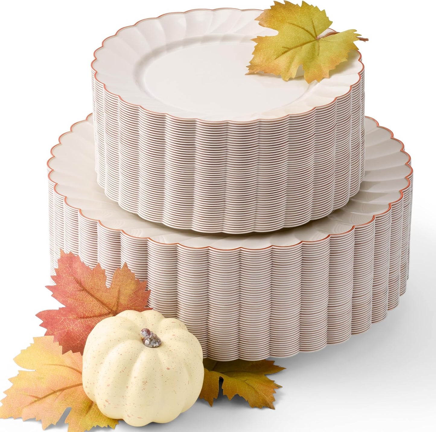 Heavyweight 100 Pc Fancy Plastic Plates for Thanksgiving Dinner