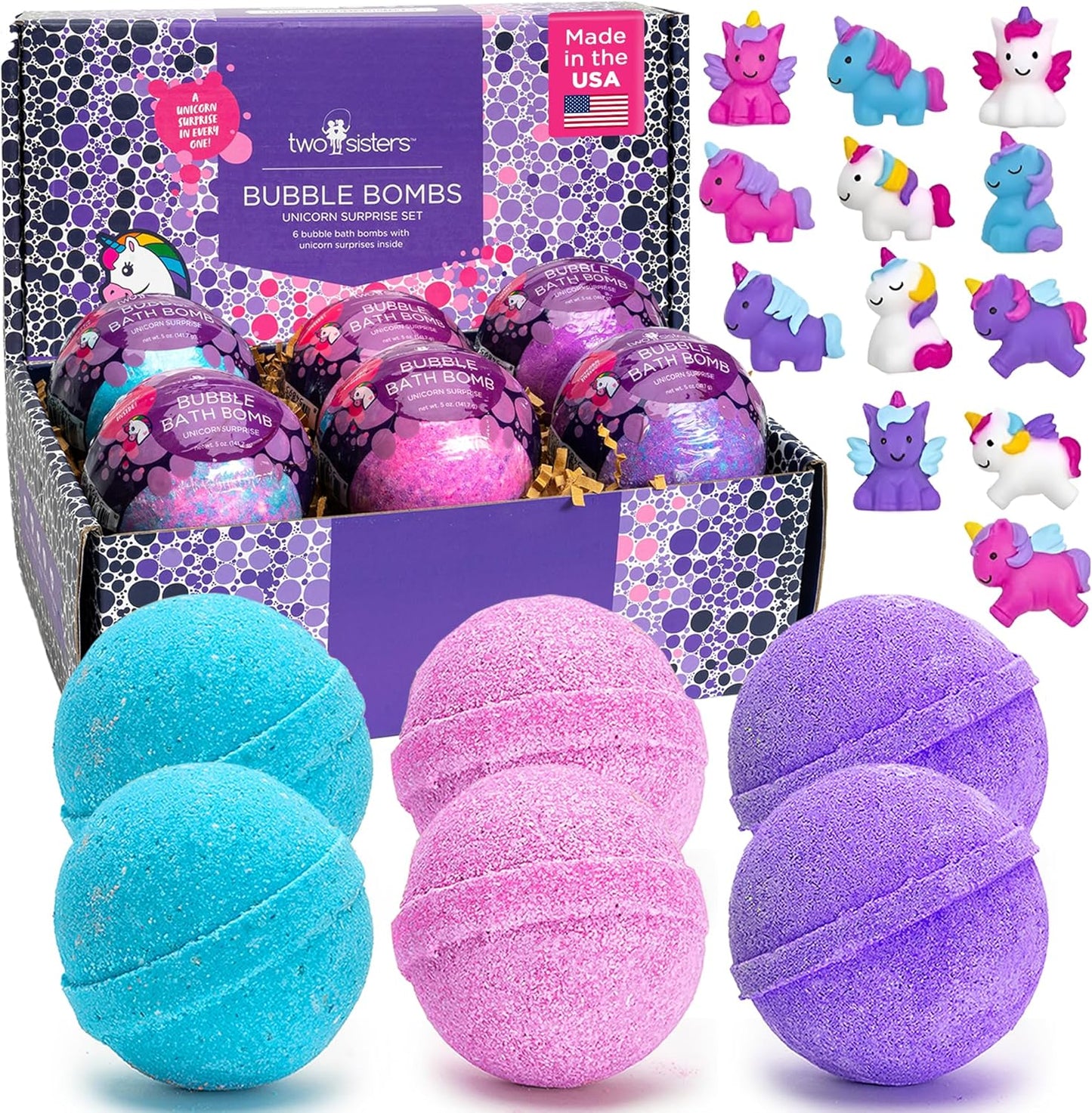 Unicorn Bath Bombs for Kids with Surprise Toys Inside - 6 Pack