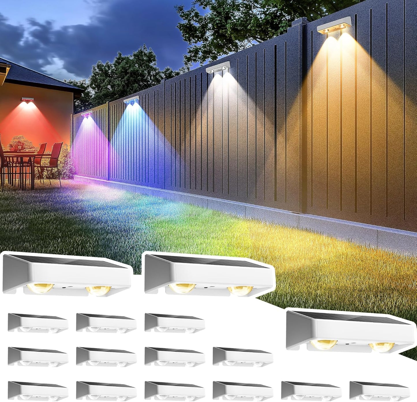 SOLPEX Solar Fence Lights Outdoor with 9 Colors & Modes