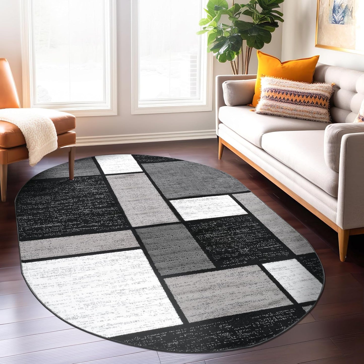 Rugshop Contemporary Modern Boxes Non Shedding Area Rug 5ft x 7ft