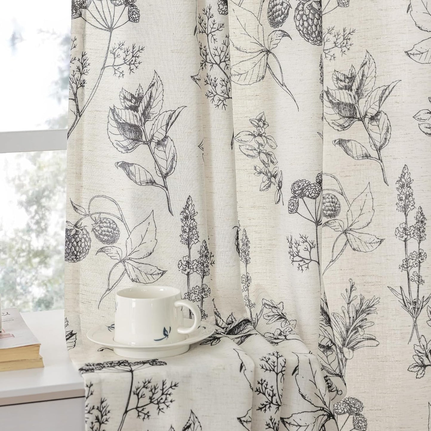 FMFUNCTEX Linen Curtains with Floral Pattern for Cozy Spaces
