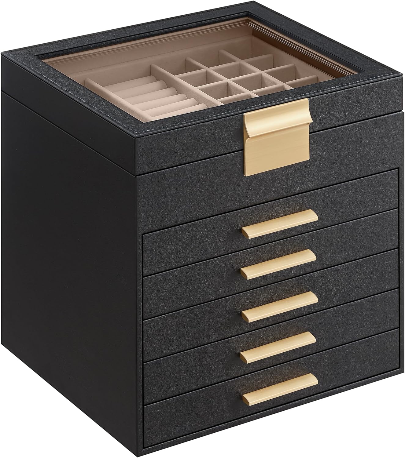 SONGMICS Jewelry Box Organizer with Glass Lid for Storage