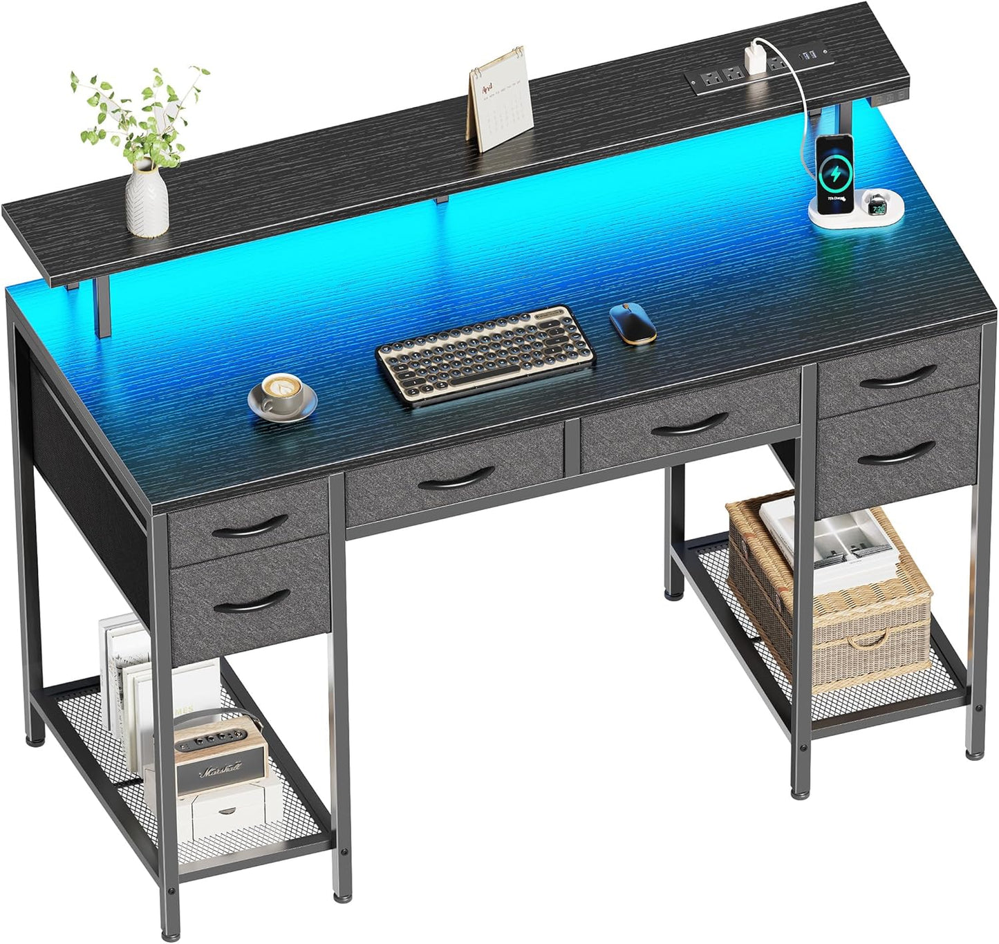 47 Gaming Desk with Power Outlets & LED Lights