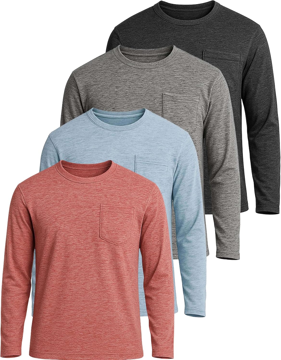 Men's Dry-Fit Active Long Sleeve Pocket Crew T-Shirt 4 Pack