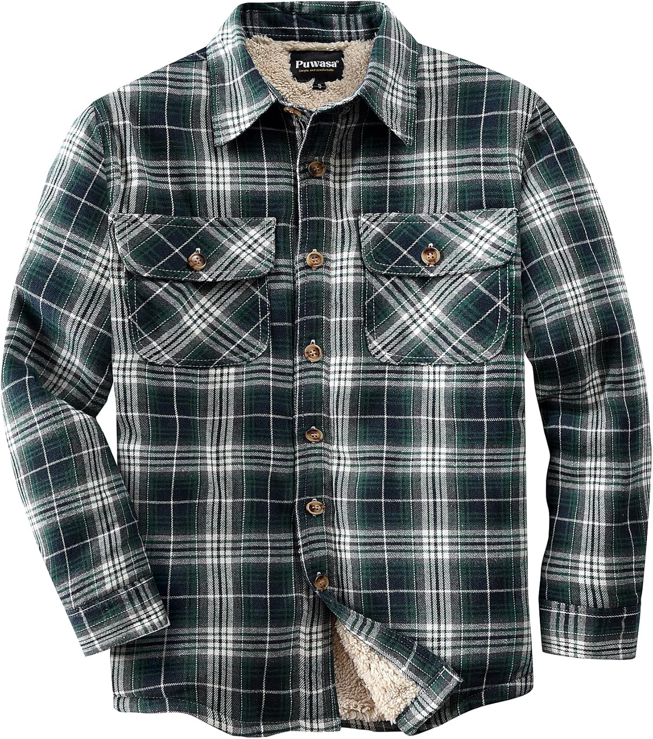 Men's Sherpa Lined Cotton Flannel Shirt Jacket for Comfort