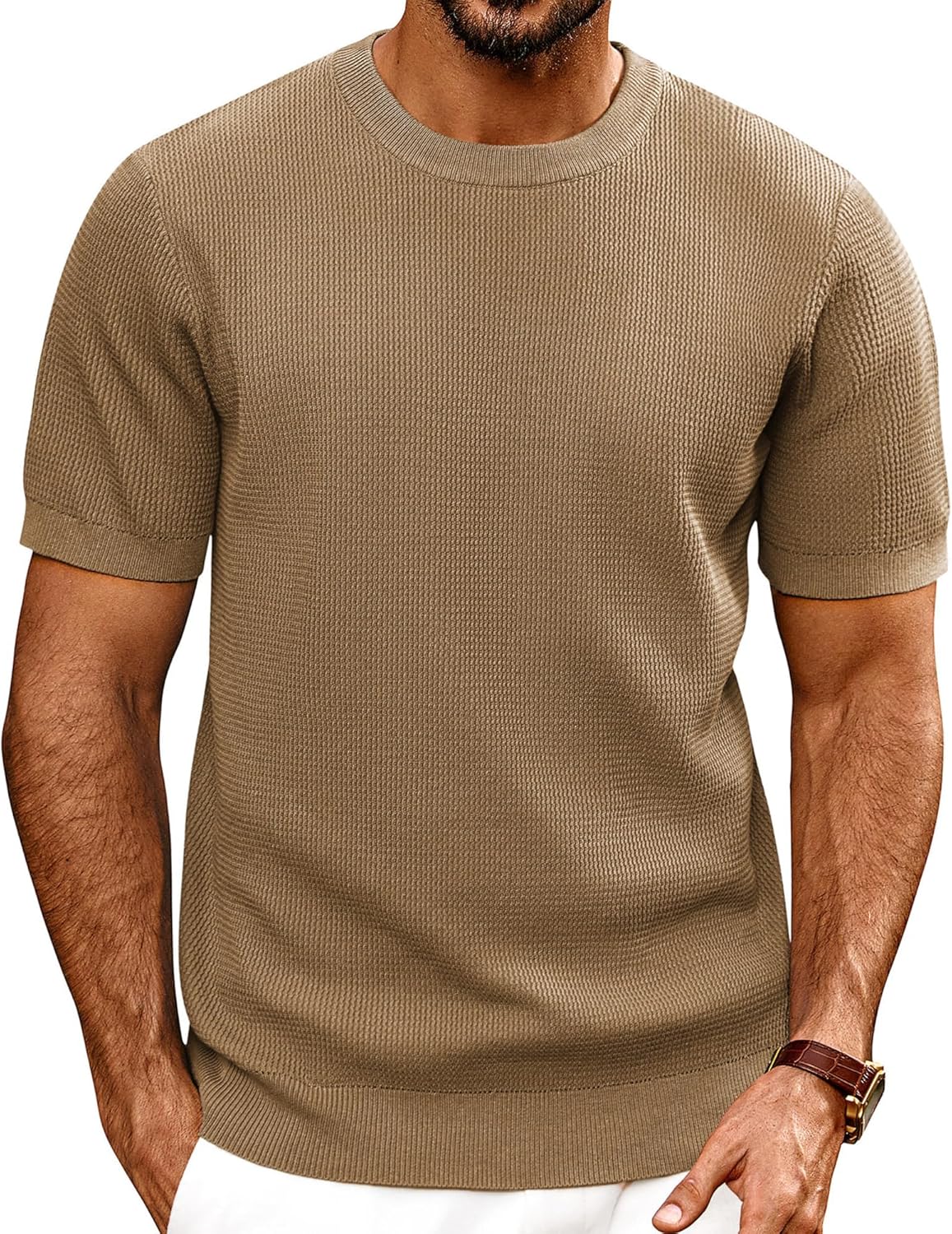 Stylish Casual Knit Short Sleeve Crewneck T-Shirt for Men