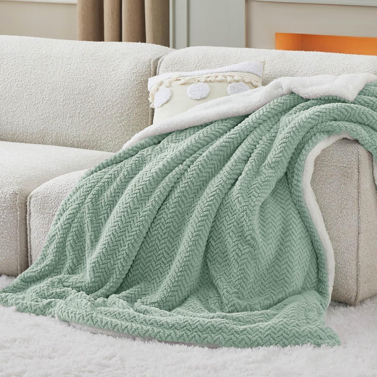 Cozy Herringbone Pattern Twin Size Blanket for Winter Warmth