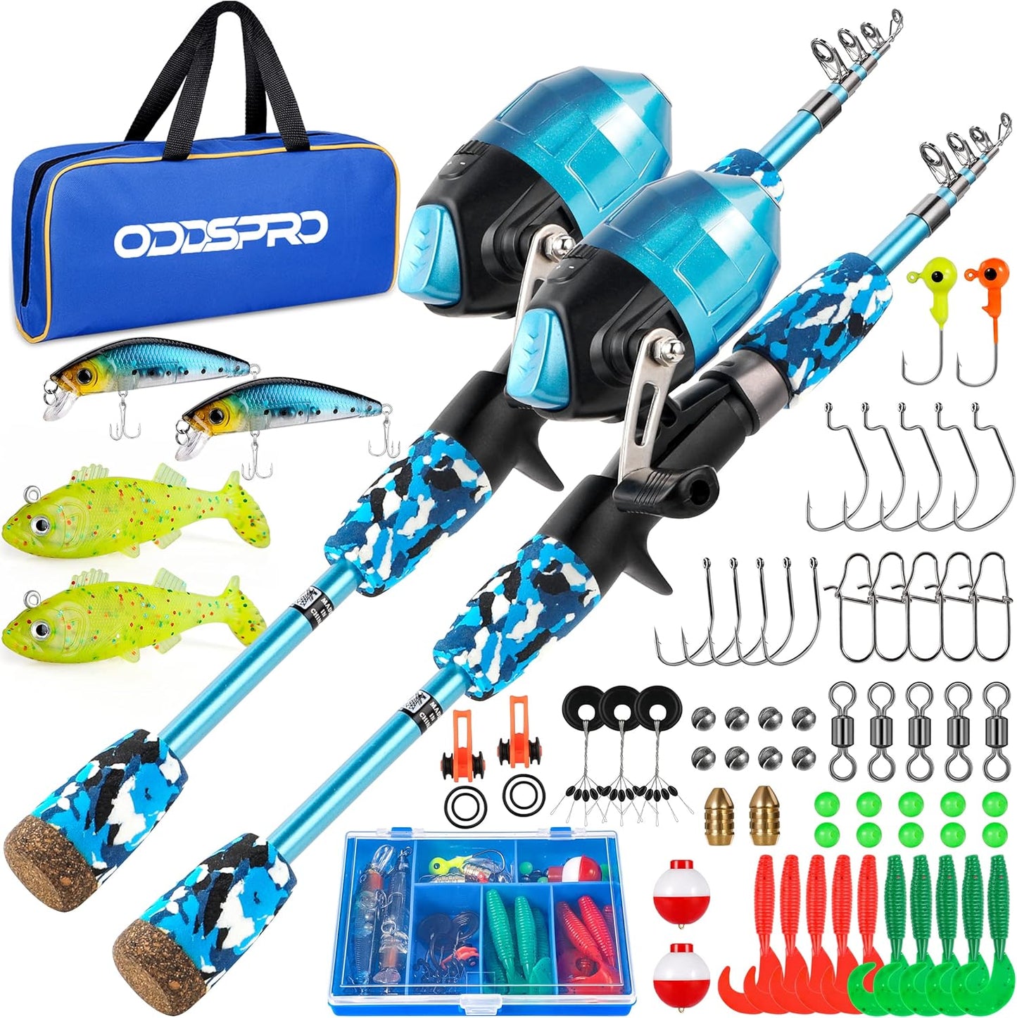 ODDSPRO Kids Fishing Pole Pink - Portable Telescopic Combo Kit