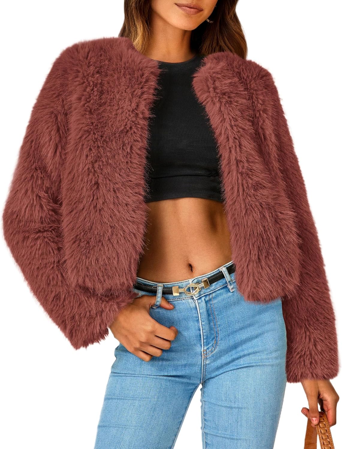PRETTYGARDEN Women's Fleece Cropped Jacket for Winter Warmth